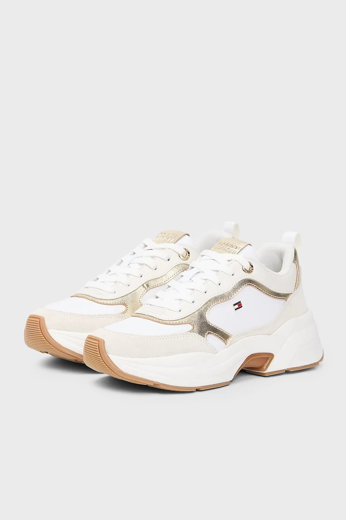 Tommy Hilfiger Deri Logolu Sneaker Bayan Ayakkabı FW0FW09204 0HU BEYAZ-GOLD - 3