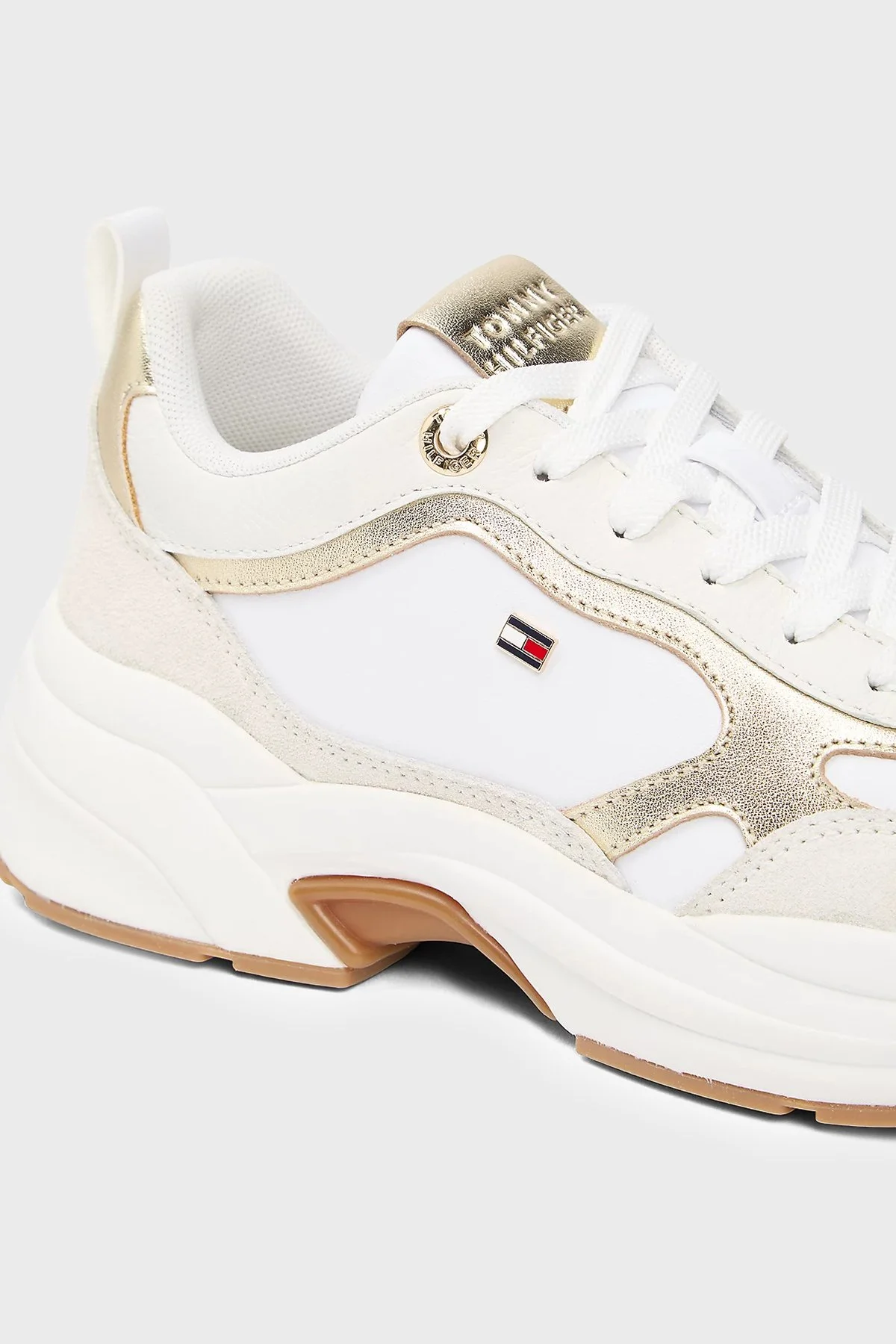 Tommy Hilfiger Deri Logolu Sneaker Bayan Ayakkabı FW0FW09204 0HU BEYAZ-GOLD - 5