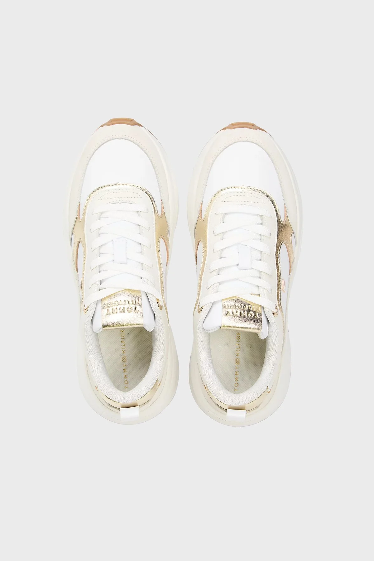 Tommy Hilfiger Deri Logolu Sneaker Kadın Ayakkabı FW0FW09204 0HU BEYAZ-GOLD - 4