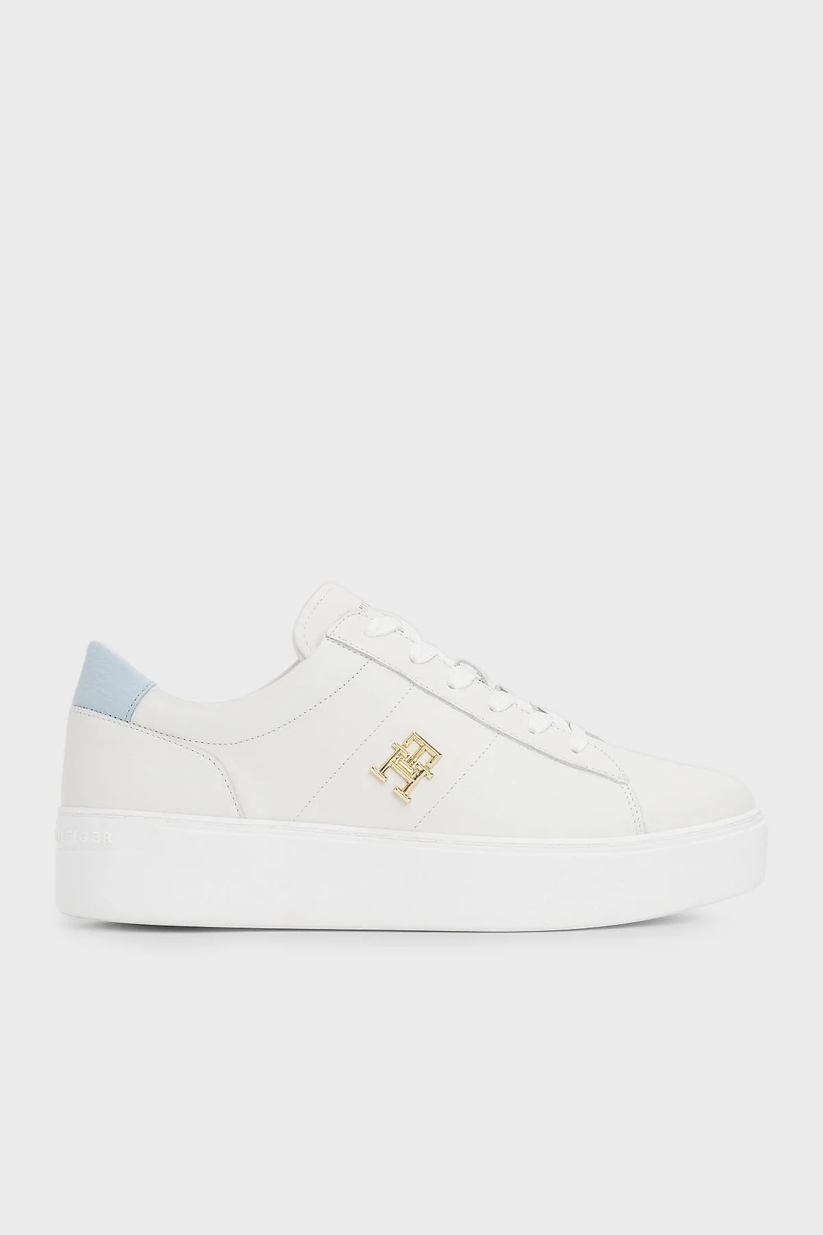 Tommy Hilfiger Deri Platform Sneaker Kadın Ayakkabı FW0FW08464 0LH EKRU-MAVİ - 1