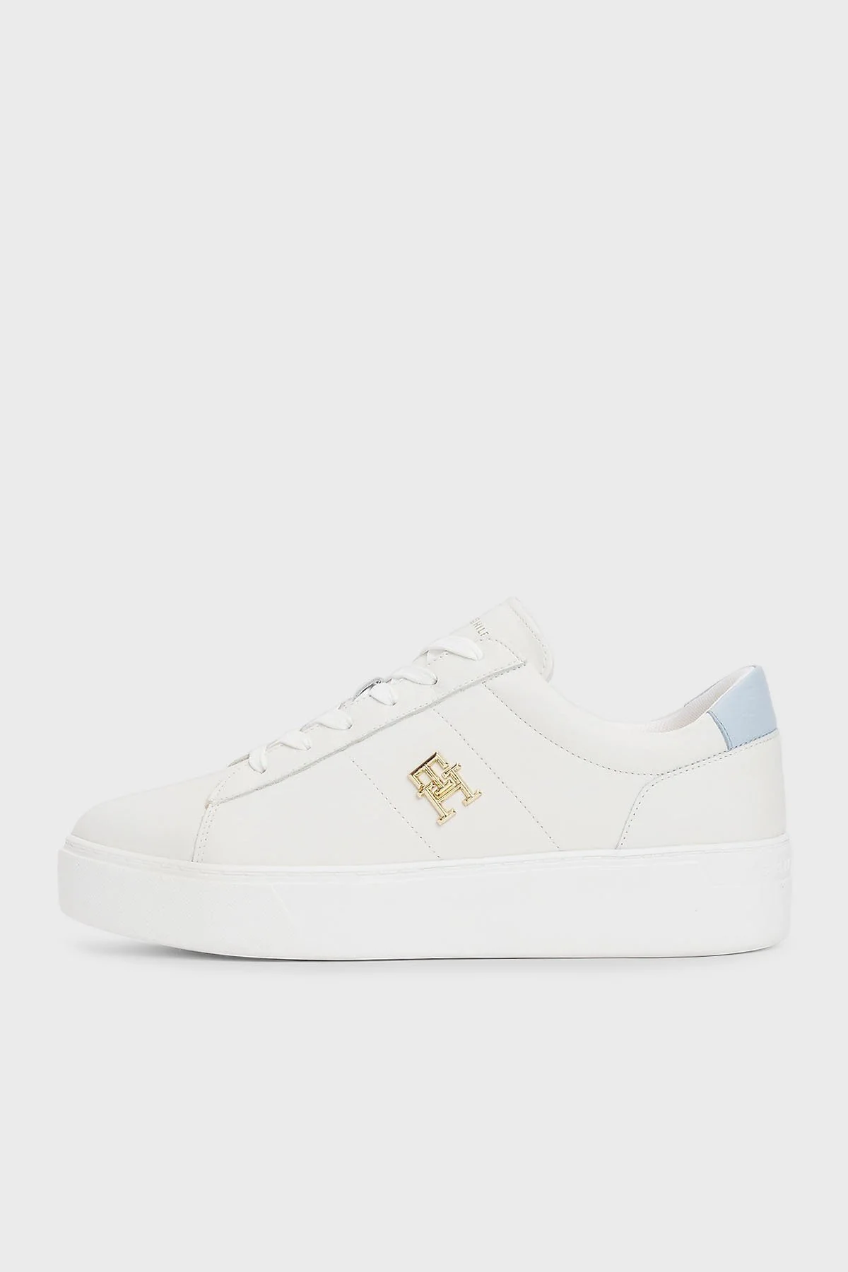 Tommy Hilfiger Deri Platform Sneaker Kadın Ayakkabı FW0FW08464 0LH EKRU-MAVİ - 3