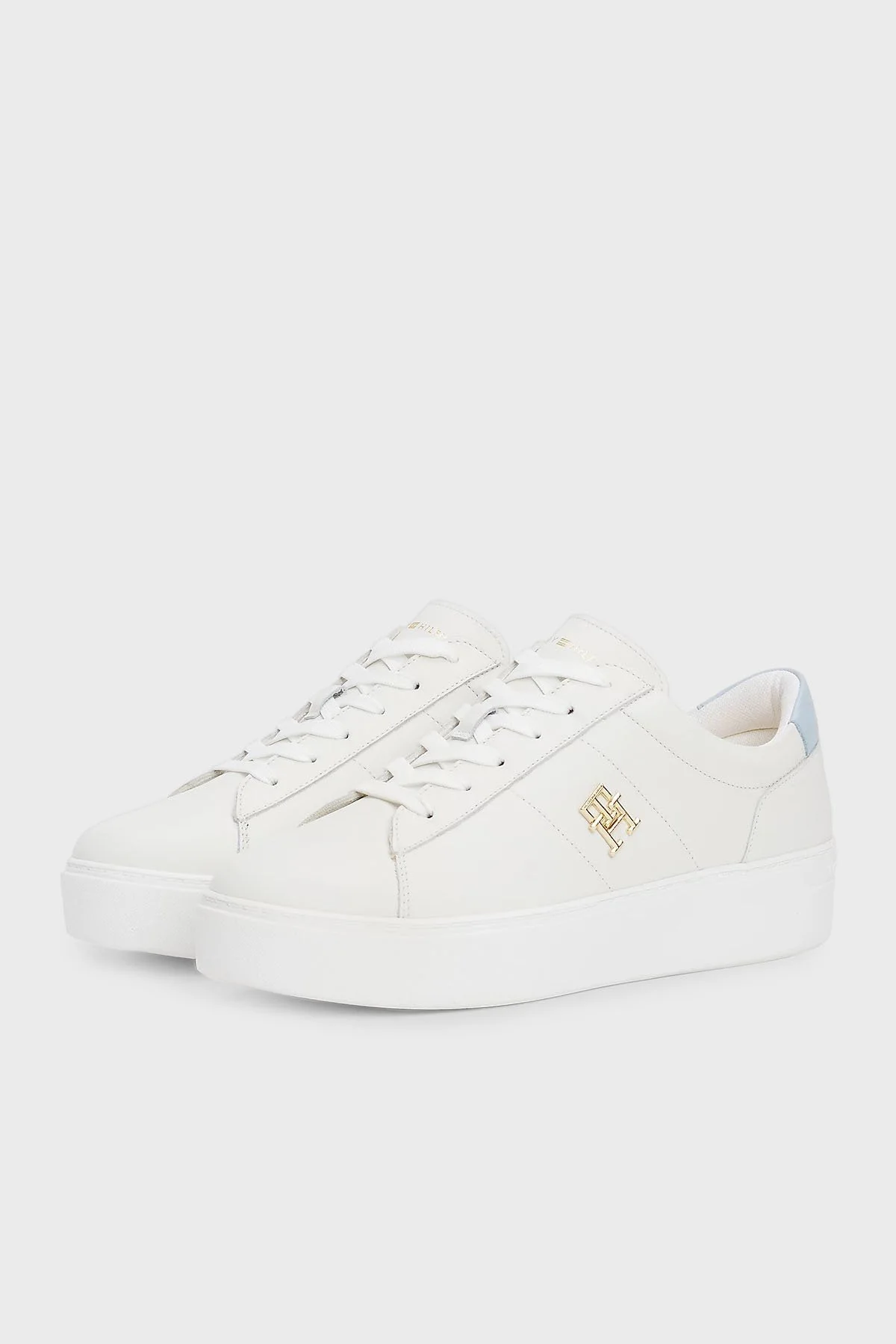 Tommy Hilfiger Deri Platform Sneaker Kadın Ayakkabı FW0FW08464 0LH EKRU-MAVİ - 4