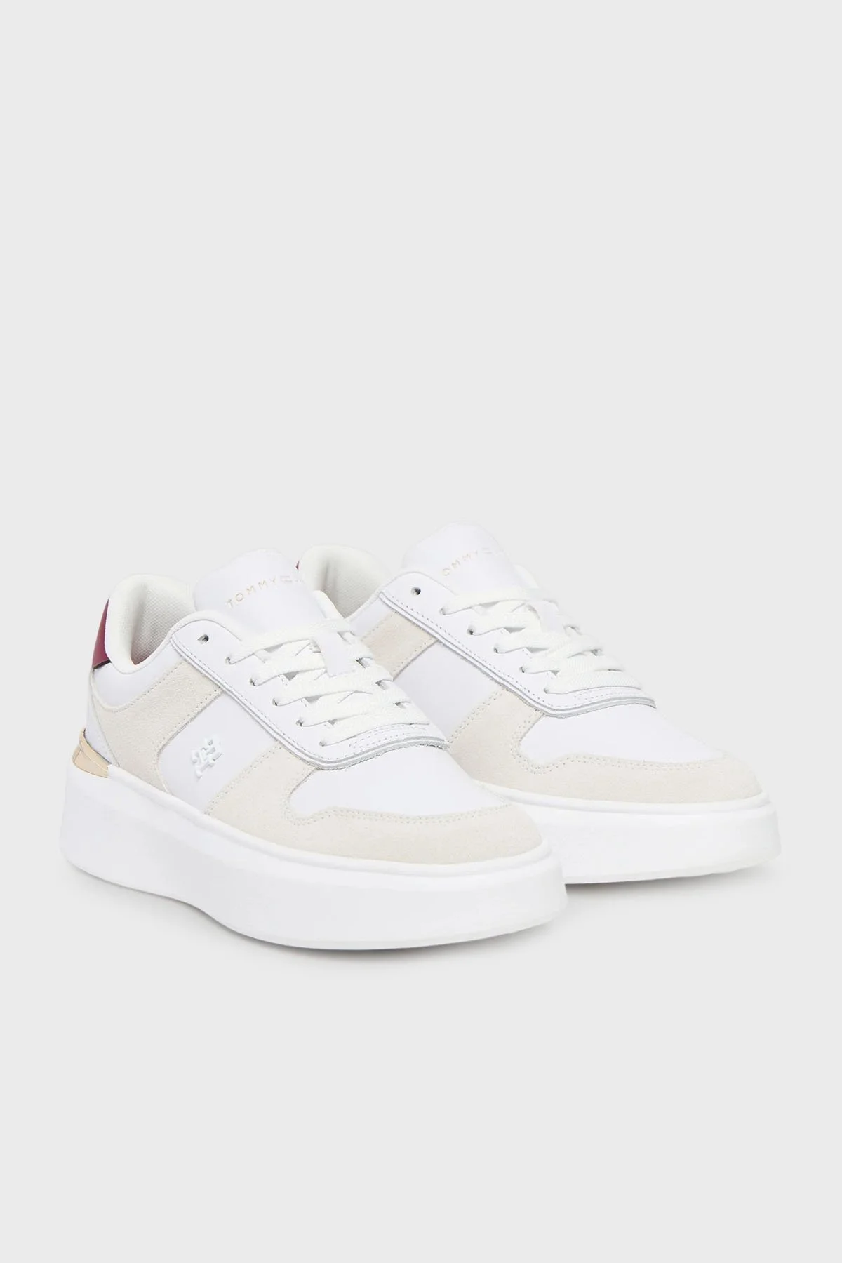 Tommy Hilfiger Deri ve Süet Karışımlı Kalın Taban Sneaker Bayan Ayakkabı FW0FW08632 YBS BEYAZ - 2