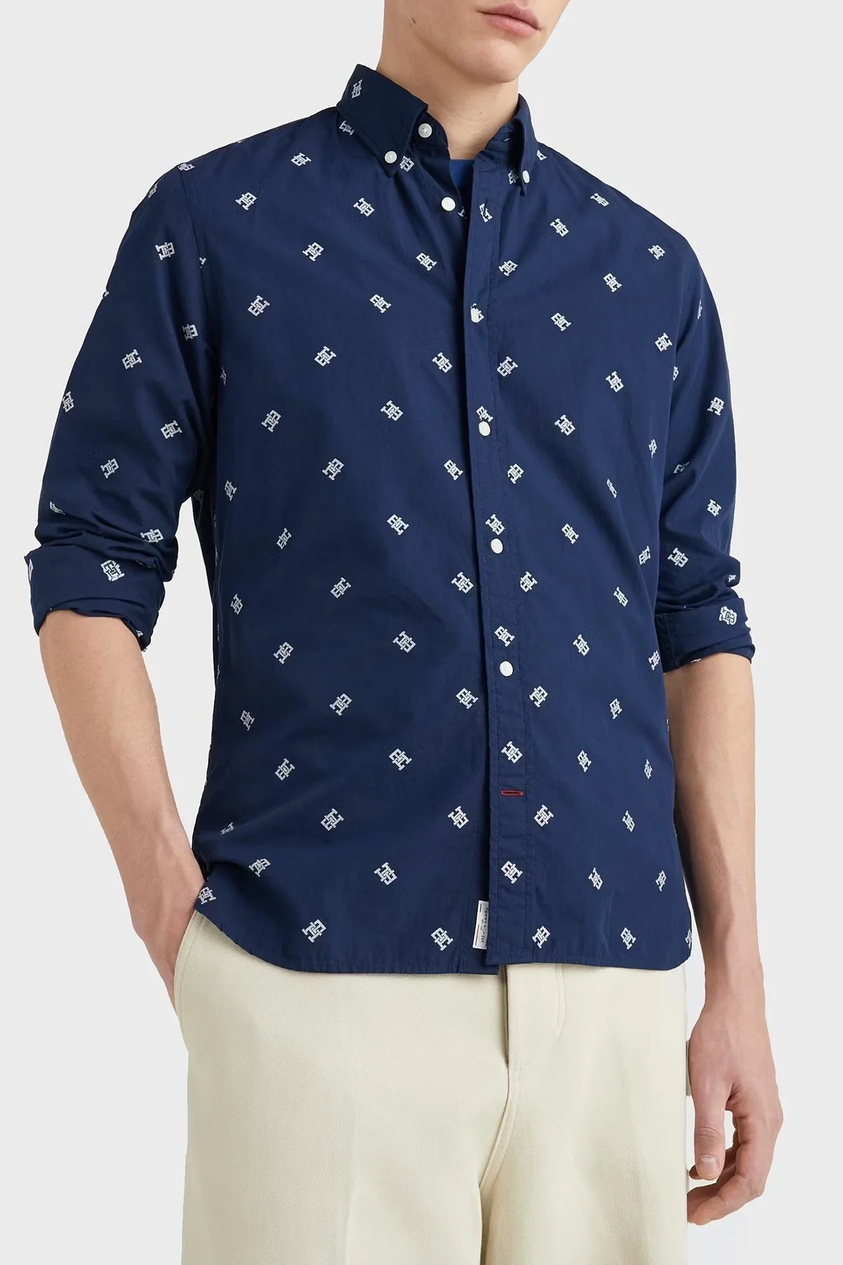 Tommy Hilfiger Desenli % 100 Pamuk Regular Fit Erkek Gömlek MW0MW30696 0GY LACİVERT - 1