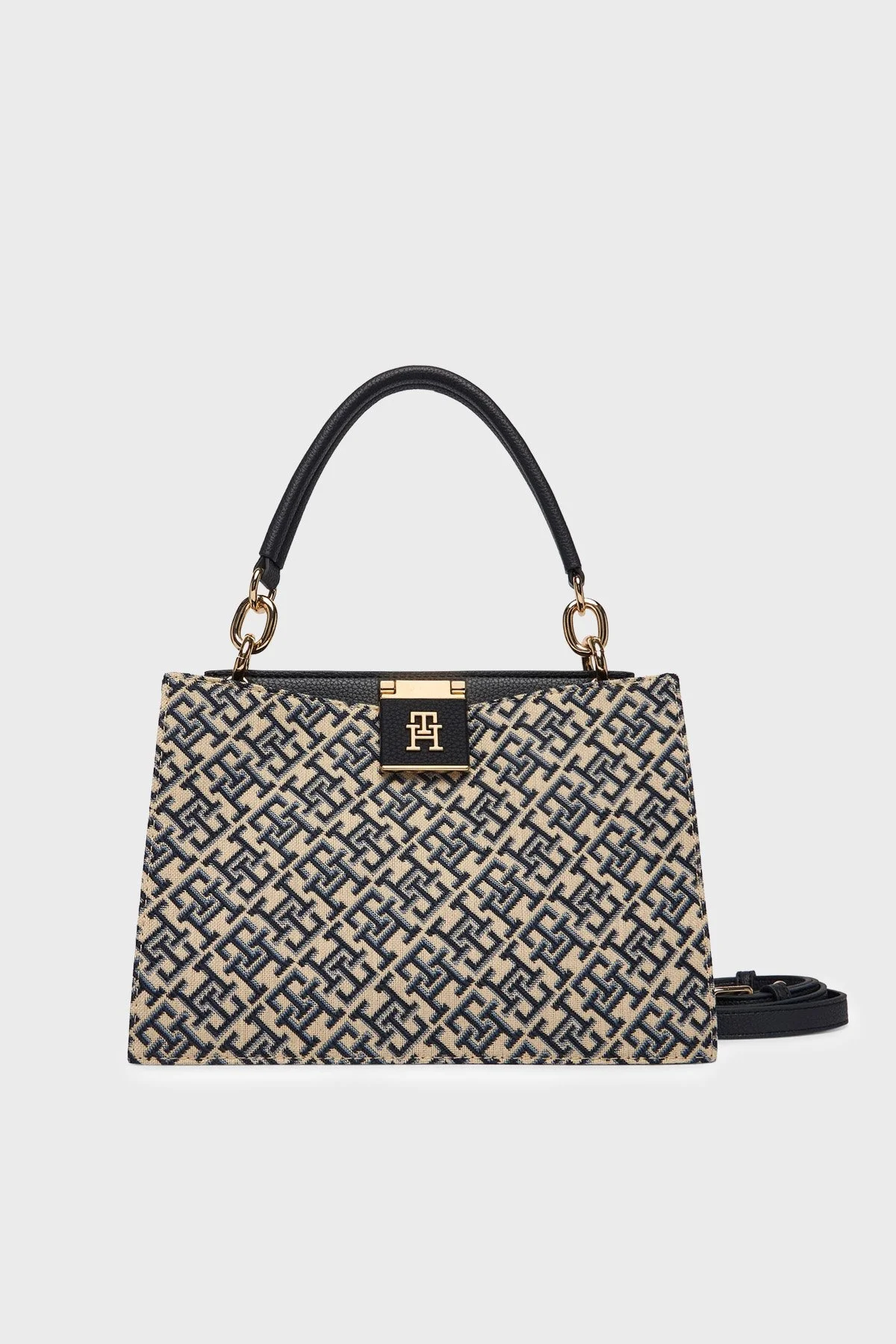 Tommy Hilfiger Desenli Çıkarılabilir Askılı Kadın Çanta AW0AW18639 0GY BEJ-MAVİ - 1