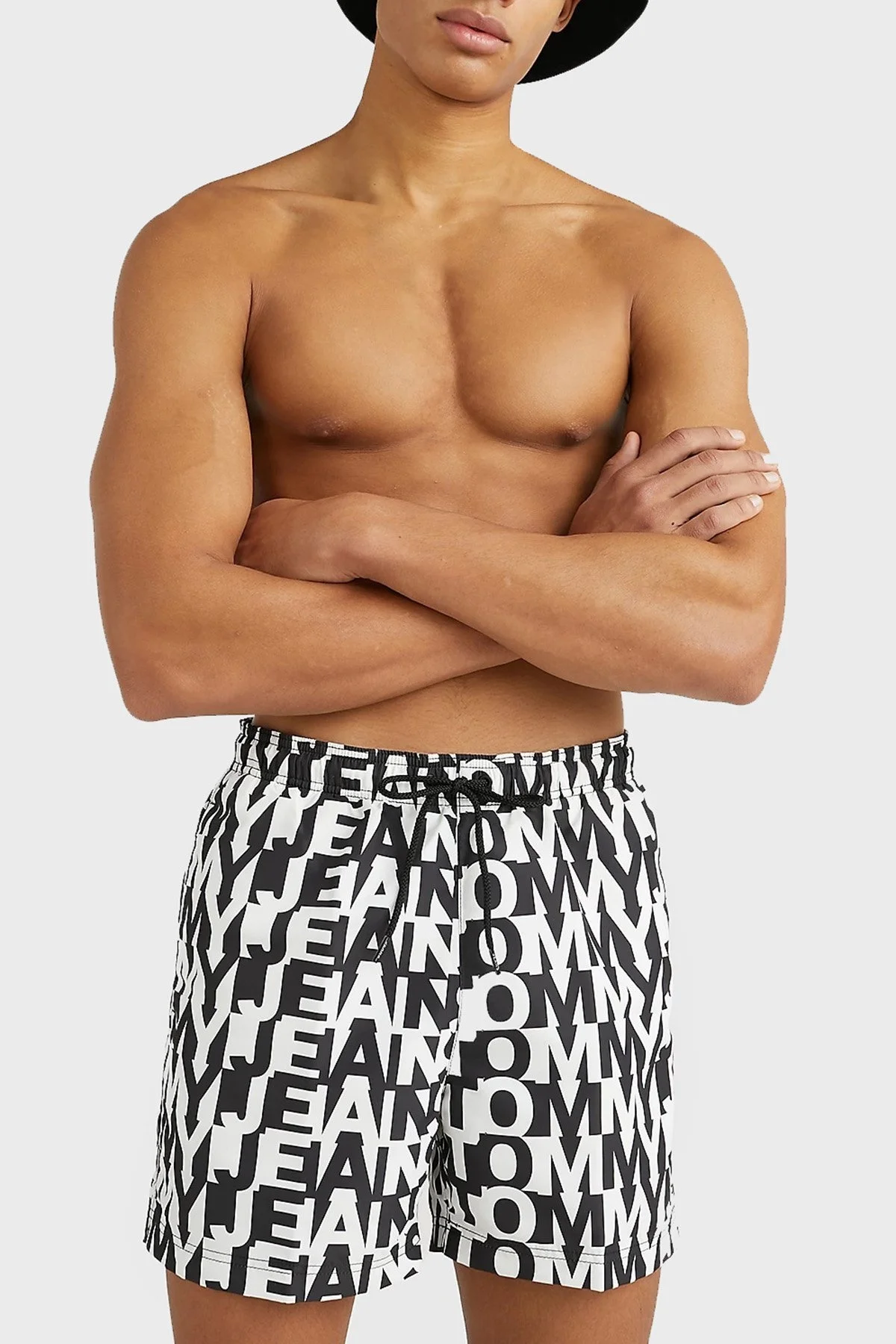 Tommy Hilfiger Desenli Deniz Şortu Belden Bağlamalı Slim Fit Erkek Mayo Short UM0UM02759 0GN SİYAH-BEYAZ - 2