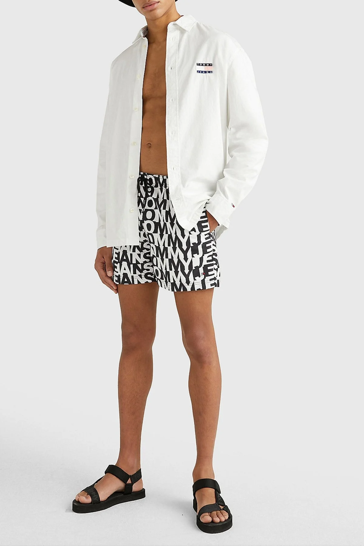 Tommy Hilfiger Desenli Deniz Şortu Belden Bağlamalı Slim Fit Erkek Mayo Short UM0UM02759 0GN SİYAH-BEYAZ - 3