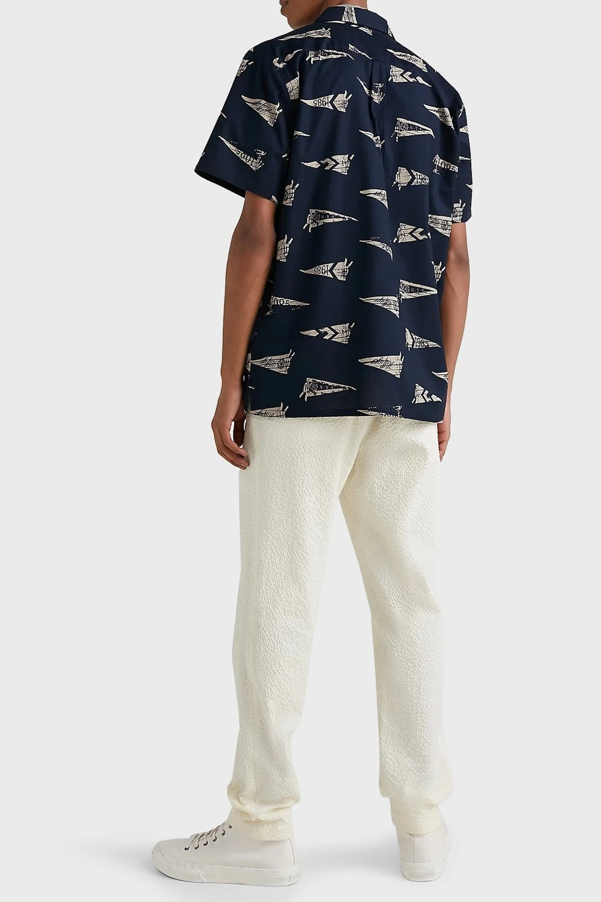 Tommy Hilfiger Desenli Organik Pamuklu Regular Fit Kısa Kollu Erkek Gömlek MW0MW30692 0GY LACİVERT - 4