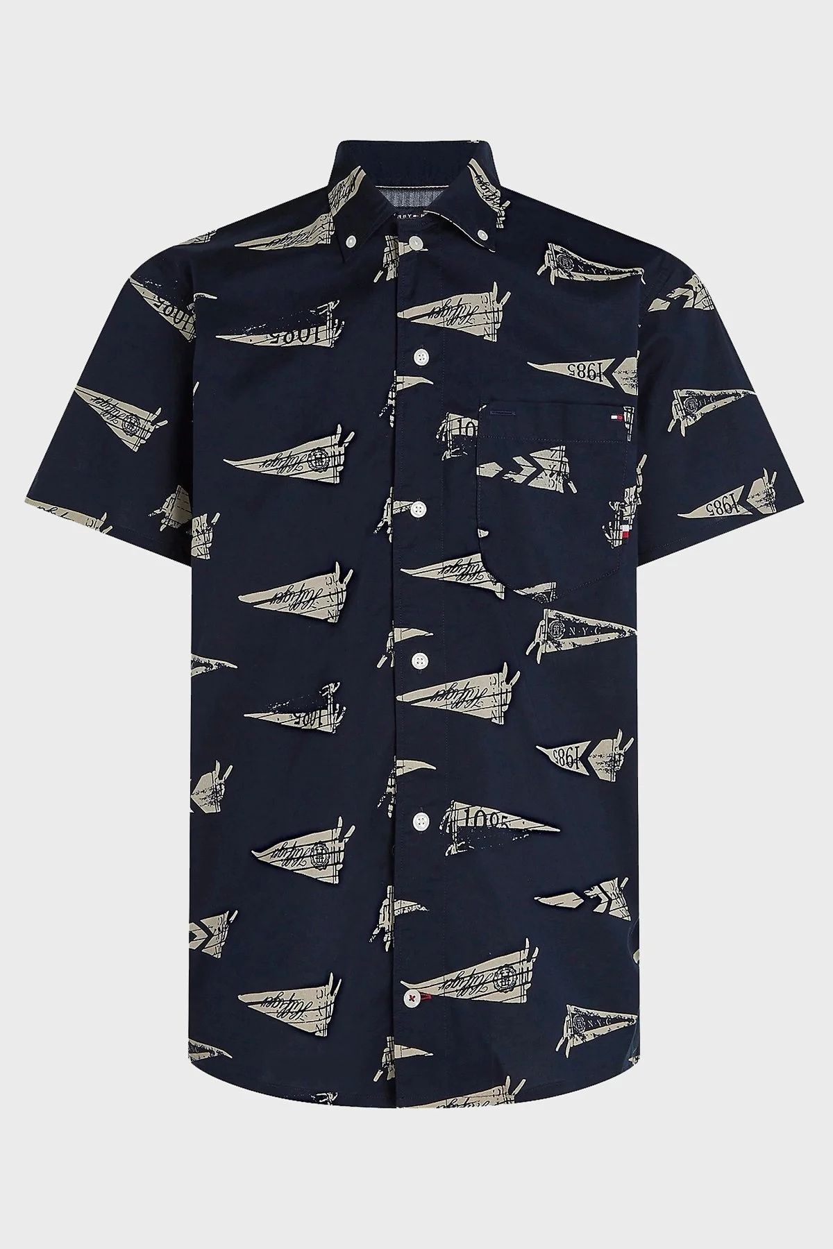 Tommy Hilfiger Desenli Organik Pamuklu Regular Fit Kısa Kollu Erkek Gömlek MW0MW30692 0GY LACİVERT - 5