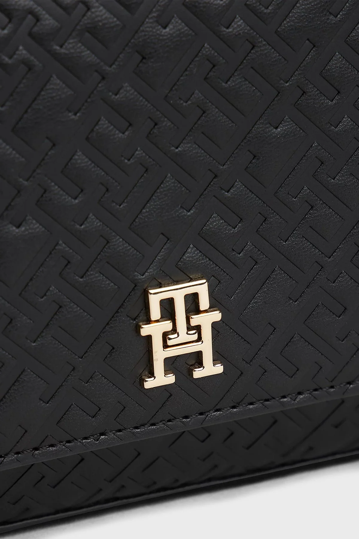 Tommy Hilfiger Dokulu Logolu Çıkarılabilir Askılı Bayan Çanta AW0AW18002 BDS SİYAH - 5