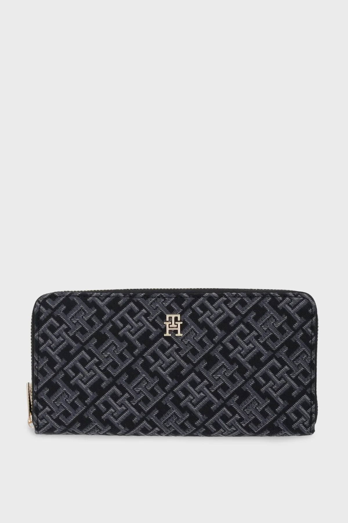 Tommy Hilfiger Dokulu Logolu Fermuarlı Bayan Cüzdan AW0AW17956 BDS SİYAH - 1