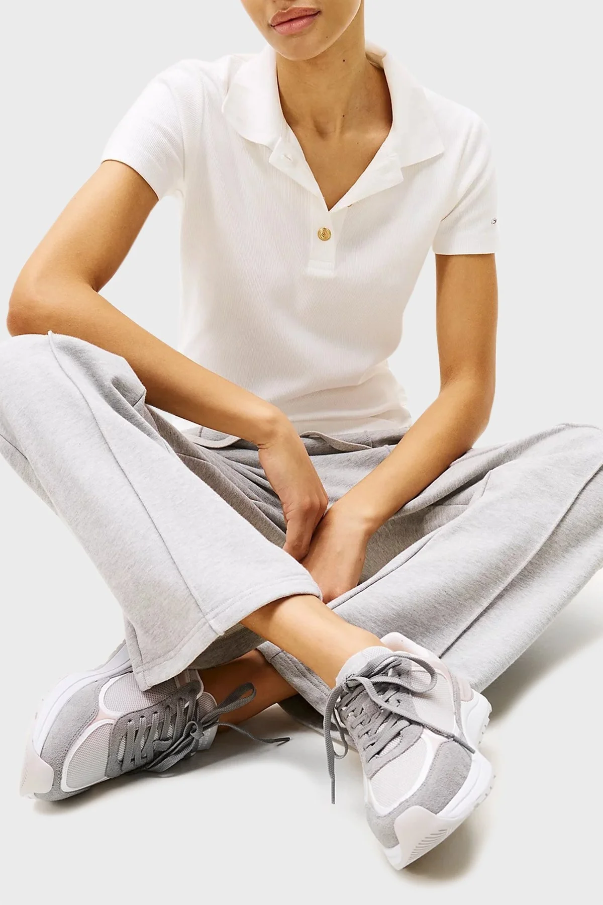 Tommy Hilfiger Dokulu Logolu Sneaker Bayan Ayakkabı FW0FW08324 PQU GRİ - 2