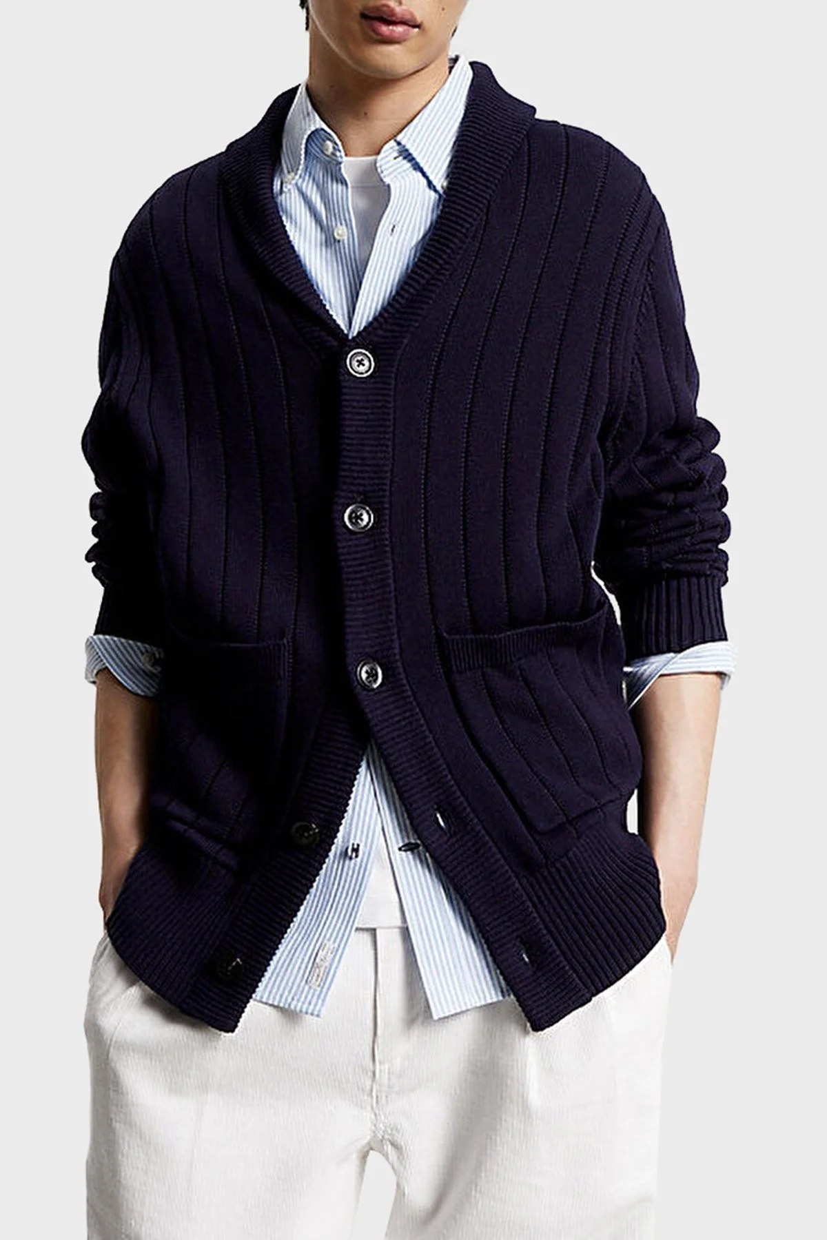 Tommy Hilfiger Düğmeli Cepli % 100 Pamuk Regular Fit Erkek Hırka MW0MW33455 DW5 LACİVERT - 1