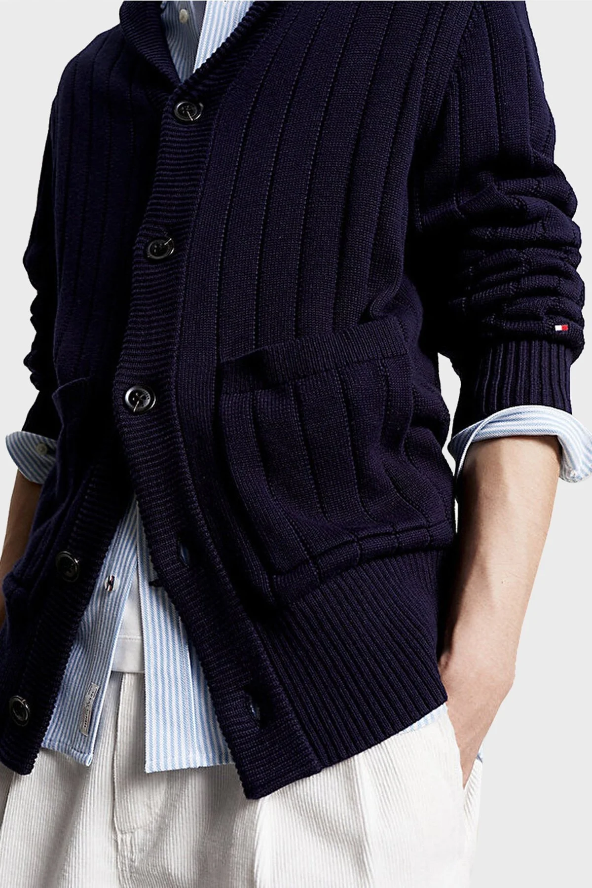 Tommy Hilfiger Düğmeli Cepli % 100 Pamuk Regular Fit Erkek Hırka MW0MW33455 DW5 LACİVERT - 4