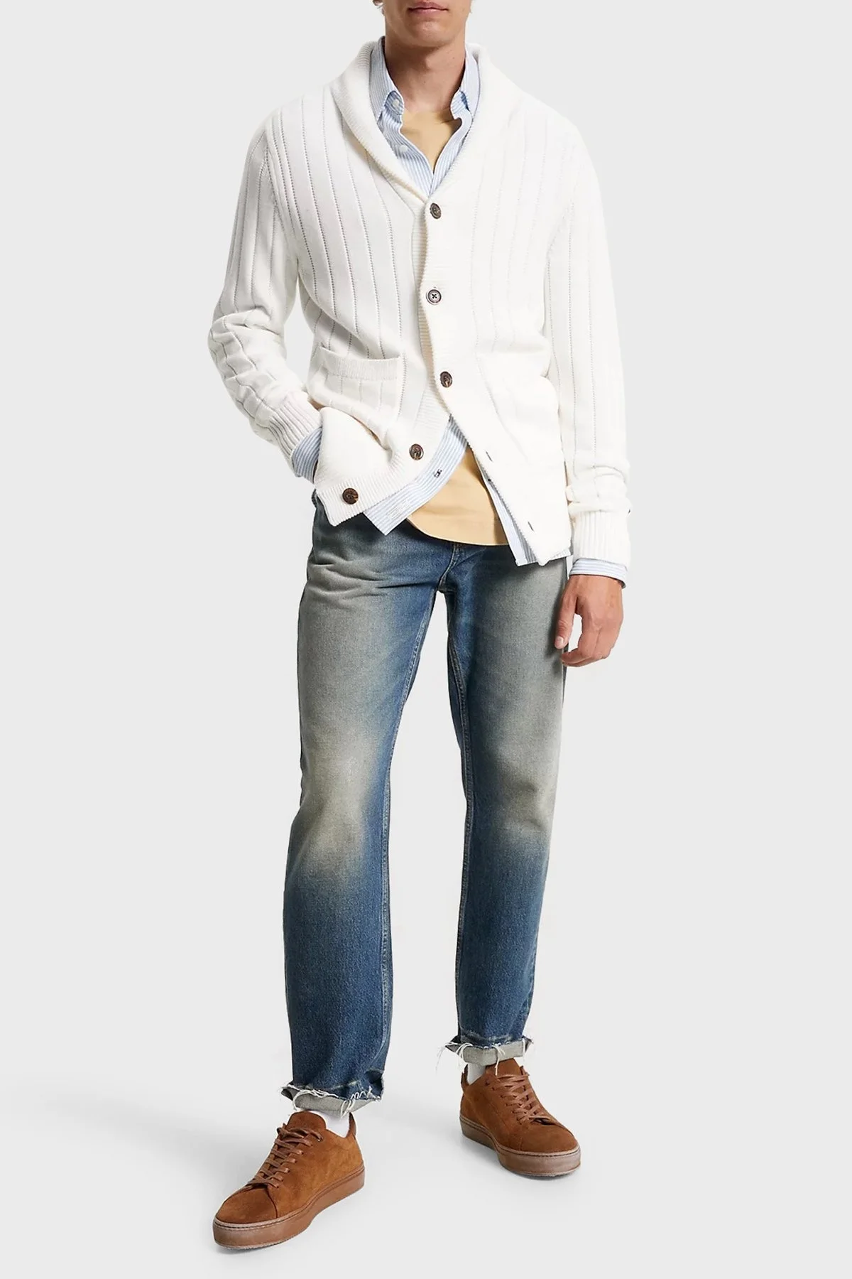 Tommy Hilfiger Düğmeli Cepli % 100 Pamuk Regular Fit Erkek Hırka MW0MW33455 YBH BEYAZ - 2