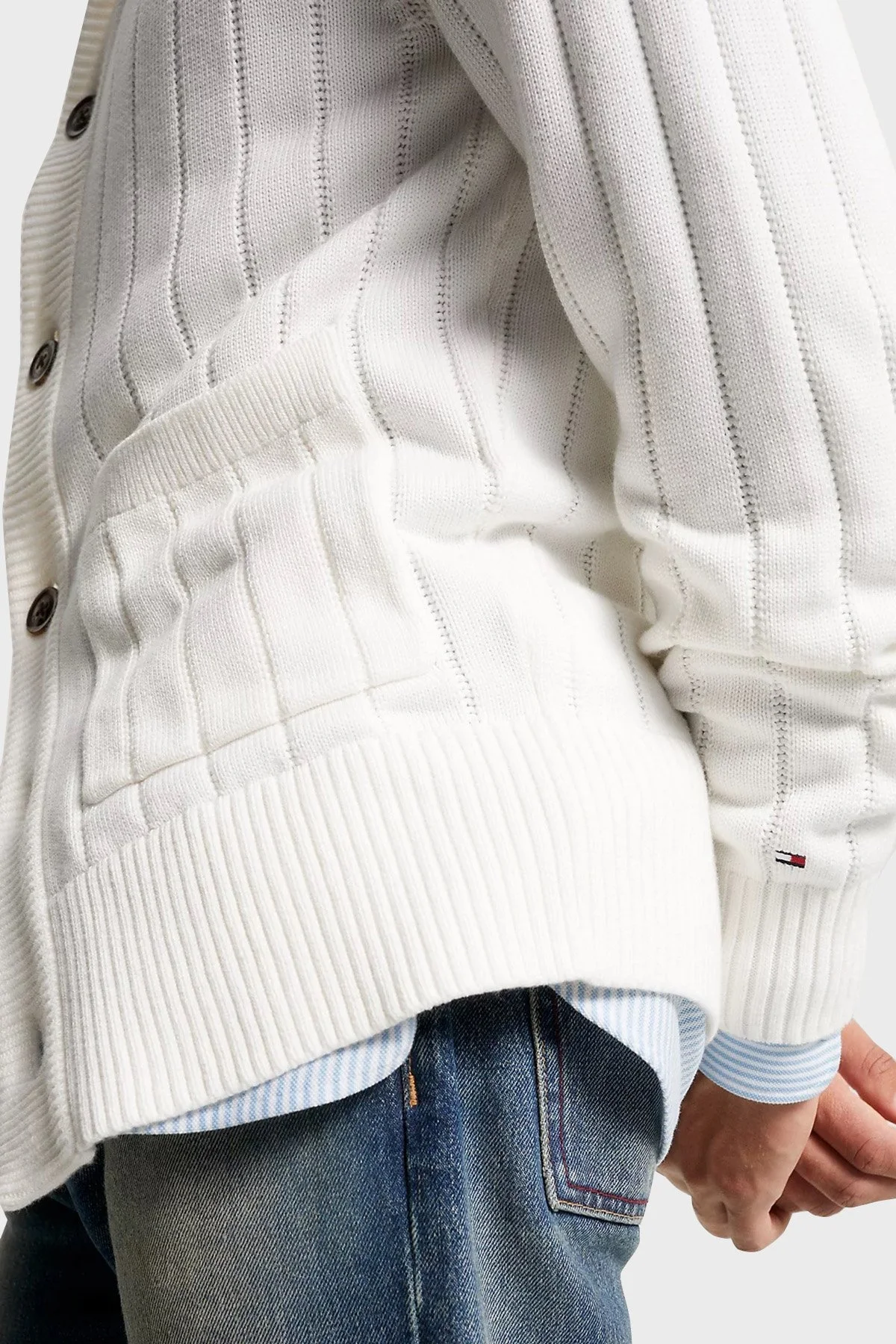 Tommy Hilfiger Düğmeli Cepli % 100 Pamuk Regular Fit Erkek Hırka MW0MW33455 YBH BEYAZ - 4