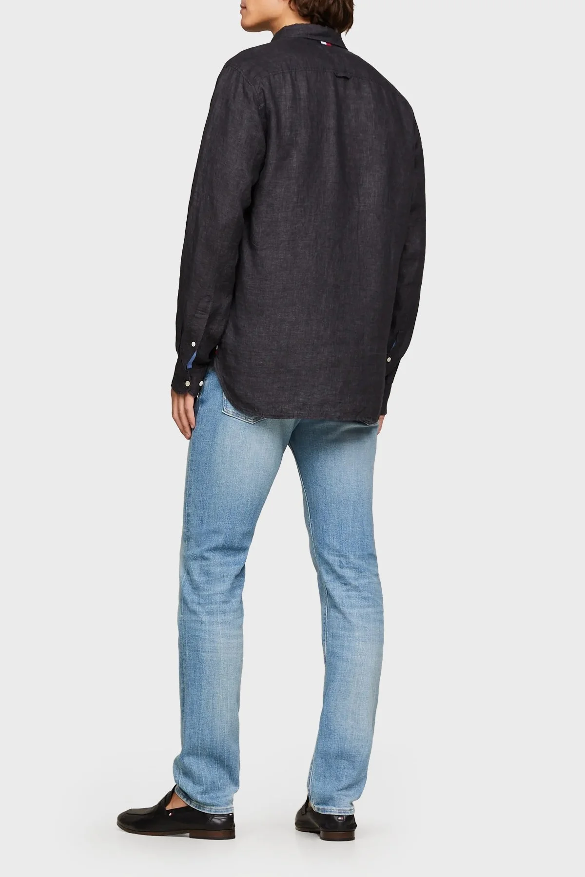 Tommy Hilfiger Düğmeli Yaka % 100 Keten Regular Fit Erkek Gömlek MW0MW34602 BDS SİYAH - 8