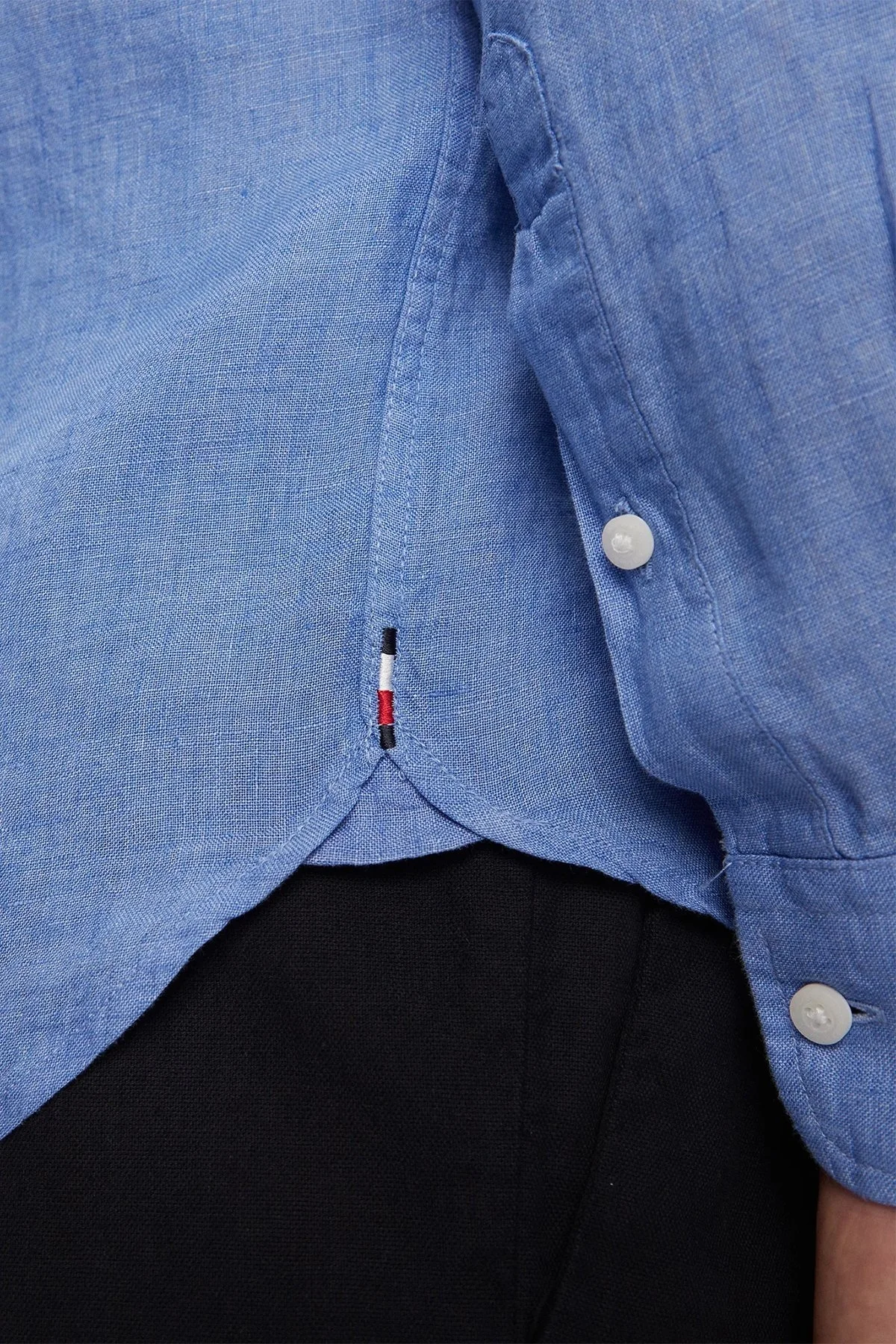 Tommy Hilfiger Düğmeli Yaka % 100 Keten Regular Fit Erkek Gömlek MW0MW34602 C30 MAVİ - 6