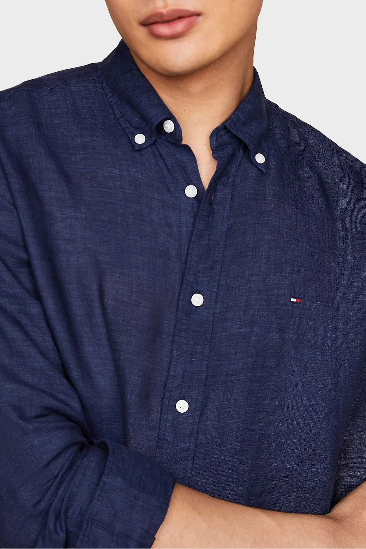 Tommy Hilfiger Düğmeli Yaka % 100 Keten Regular Fit Erkek Gömlek MW0MW34602 DCC LACİVERT - 7