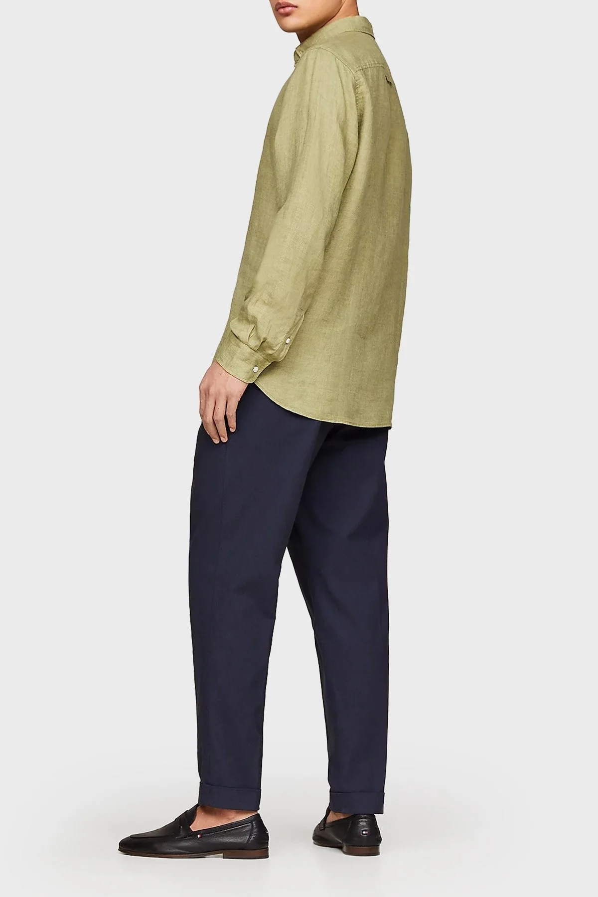 Tommy Hilfiger Düğmeli Yaka % 100 Keten Regular Fit Erkek Gömlek MW0MW34602 L9F HAKİ - 3