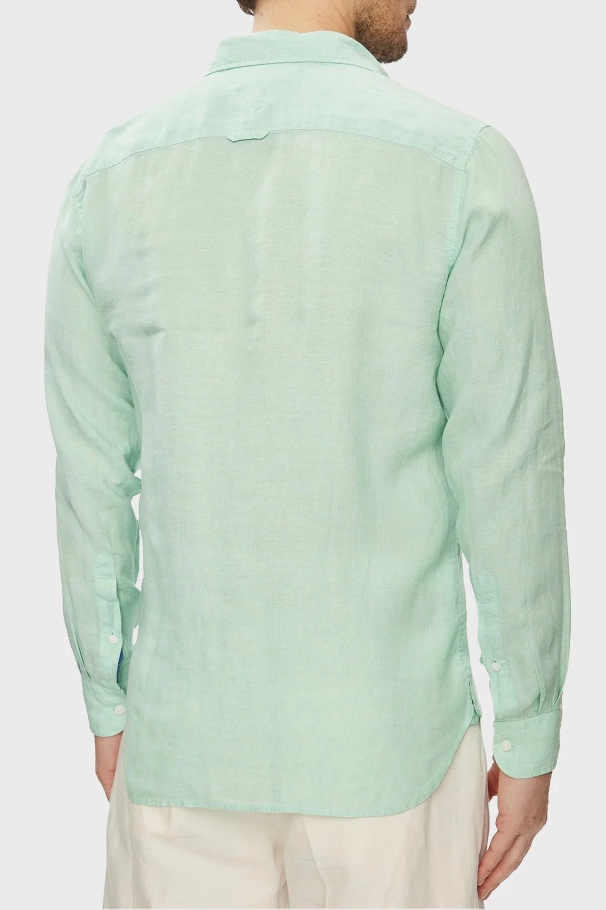 Tommy Hilfiger Düğmeli Yaka % 100 Keten Regular Fit Erkek Gömlek MW0MW34602 LXZ MİNT - 3