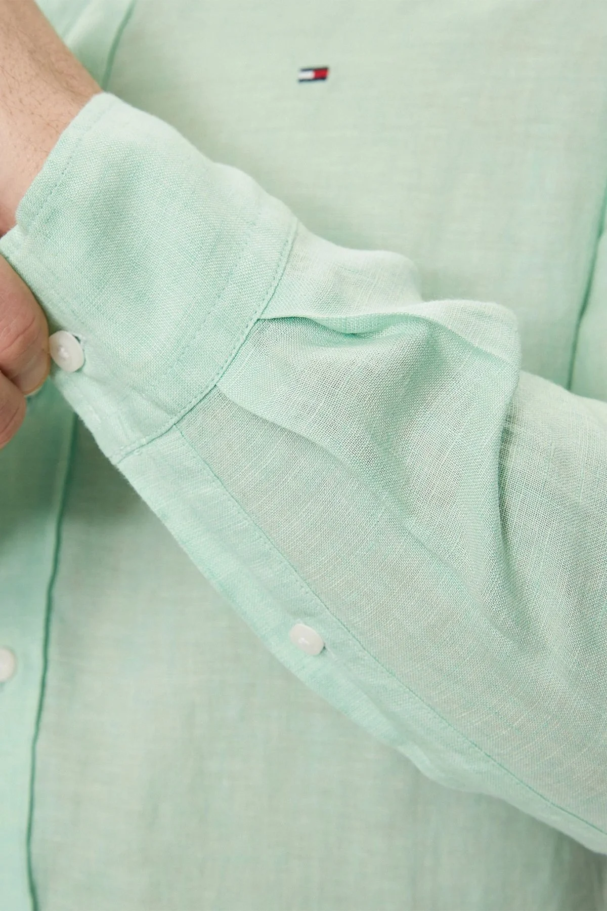 Tommy Hilfiger Düğmeli Yaka % 100 Keten Regular Fit Erkek Gömlek MW0MW34602 LXZ MİNT - 4
