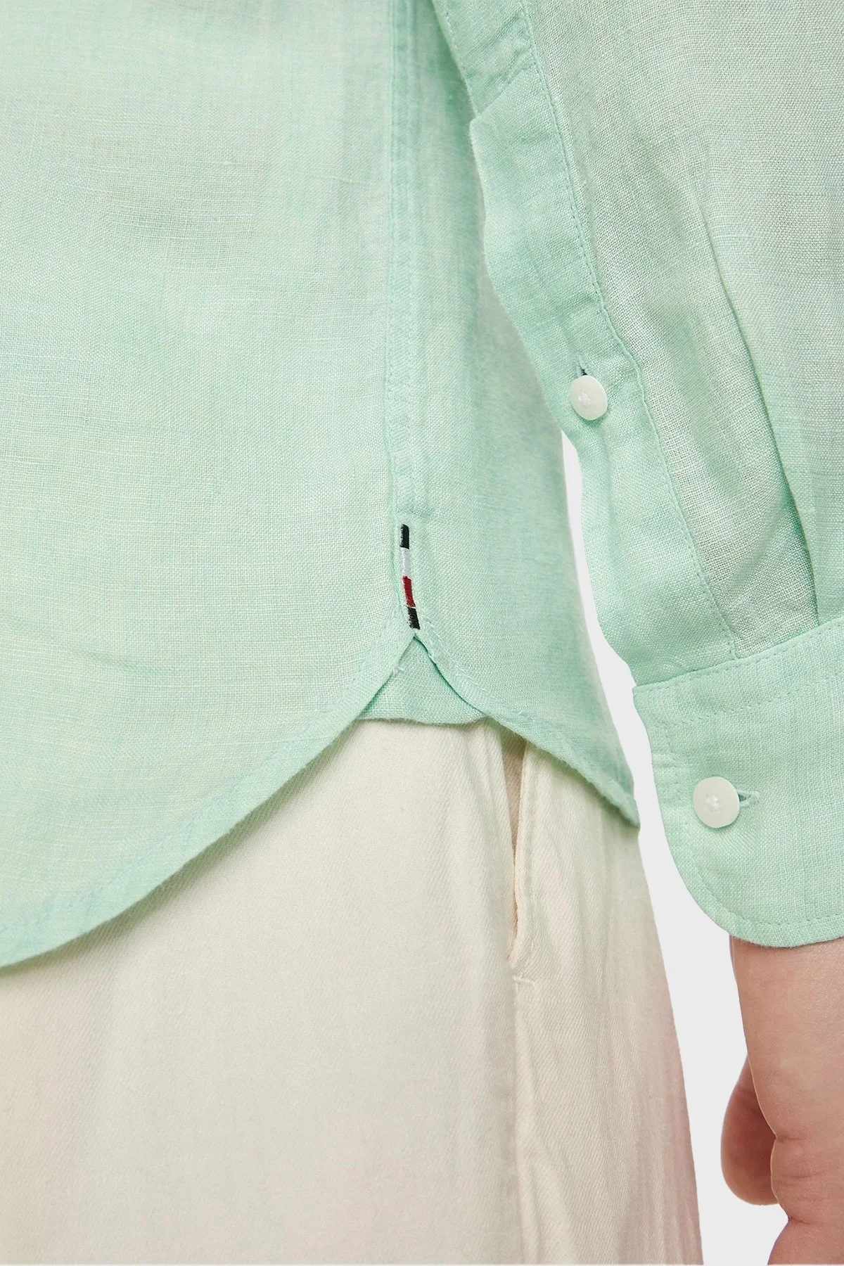 Tommy Hilfiger Düğmeli Yaka % 100 Keten Regular Fit Erkek Gömlek MW0MW34602 LXZ MİNT - 6