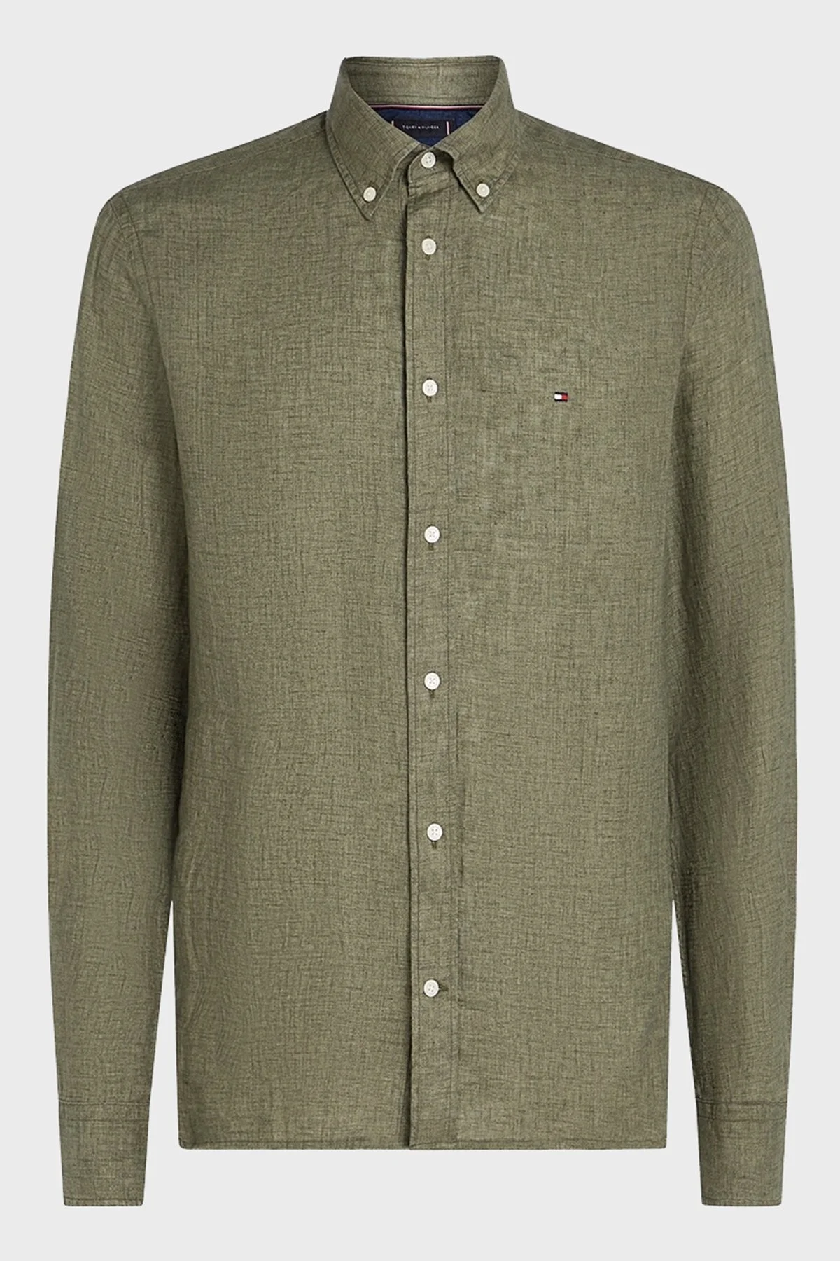 Tommy Hilfiger Düğmeli Yaka % 100 Keten Regular Fit Erkek Gömlek MW0MW34602 PLI YEŞİL - 11