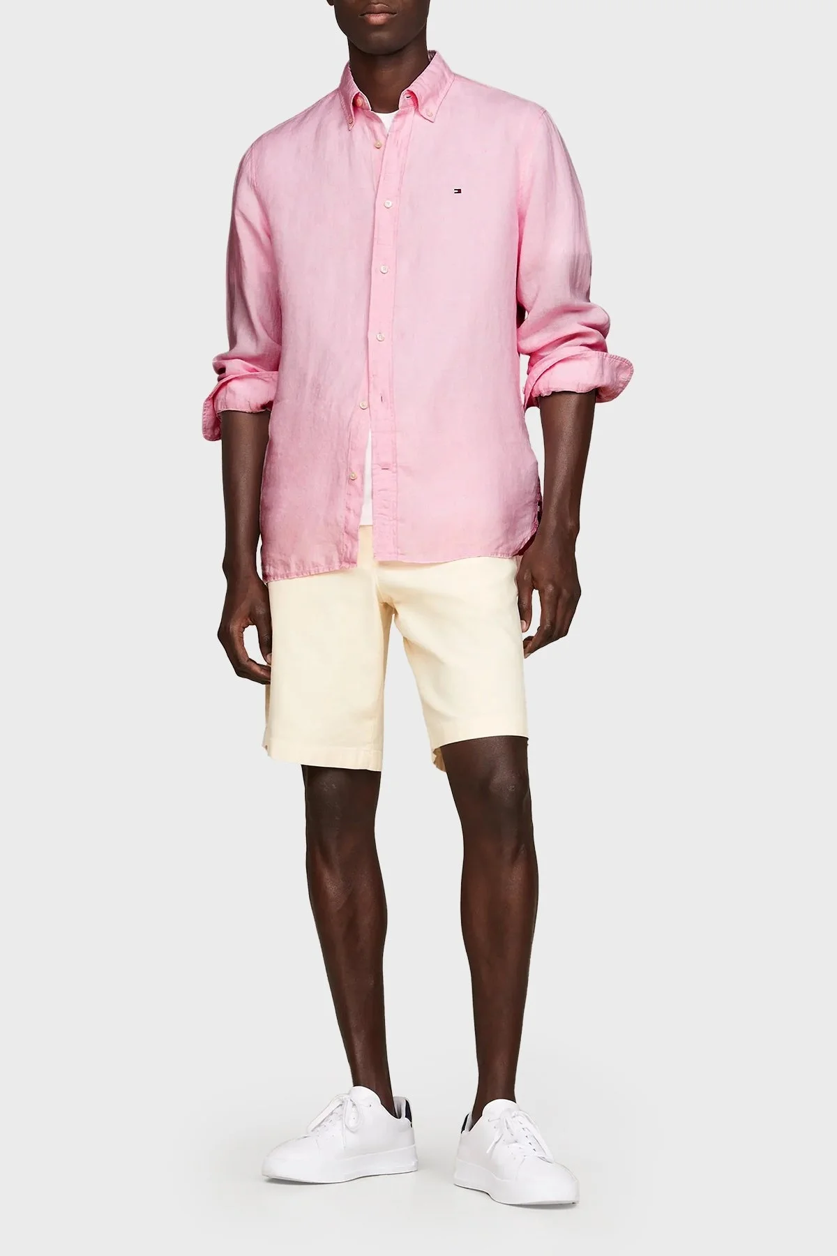 Tommy Hilfiger Düğmeli Yaka % 100 Keten Regular Fit Erkek Gömlek MW0MW34602 TJS PEMBE - 3