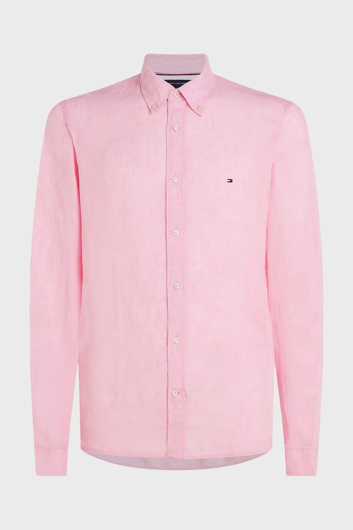Tommy Hilfiger Düğmeli Yaka % 100 Keten Regular Fit Erkek Gömlek MW0MW34602 TJS PEMBE - 5