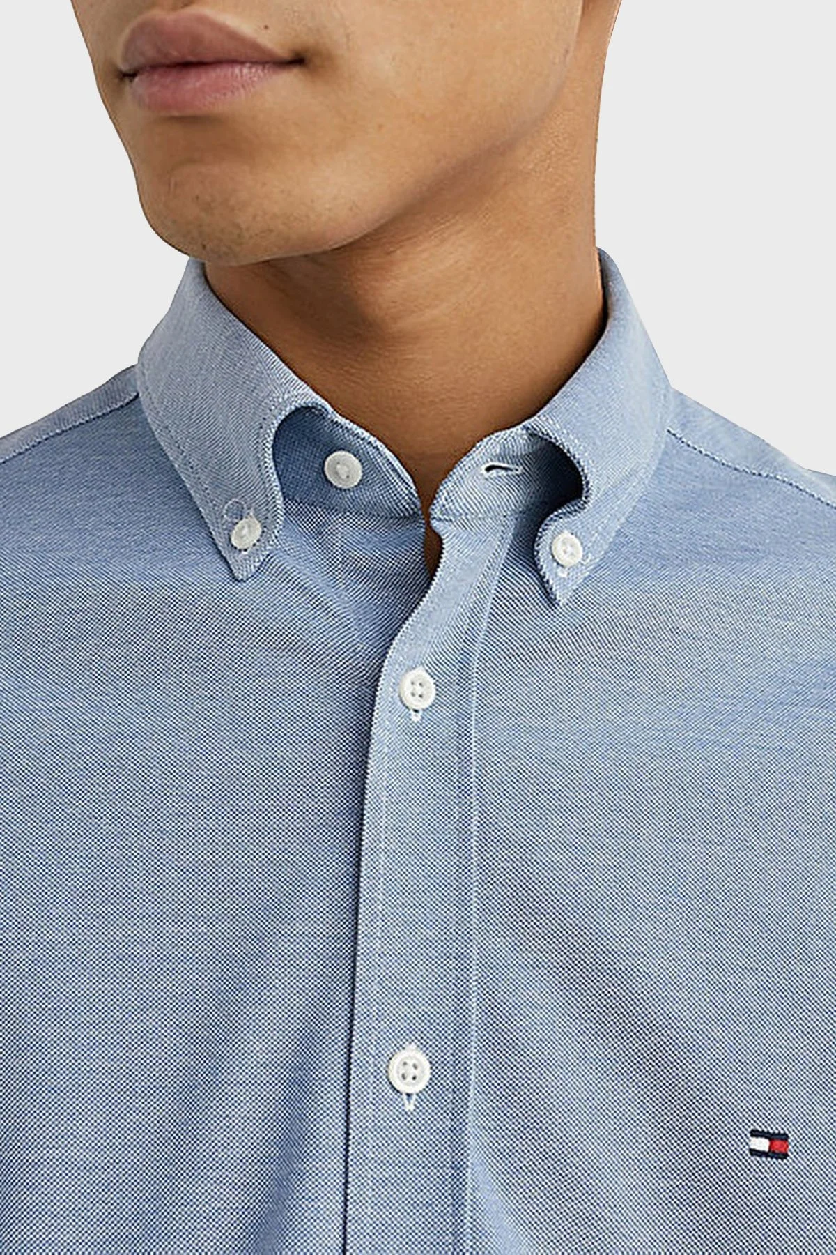 Tommy Hilfiger Düğmeli Yaka Organik Pamuklu Uzun Kollu Slim Fit Erkek Gömlek MW0MW30675 C14 MAVİ - 7