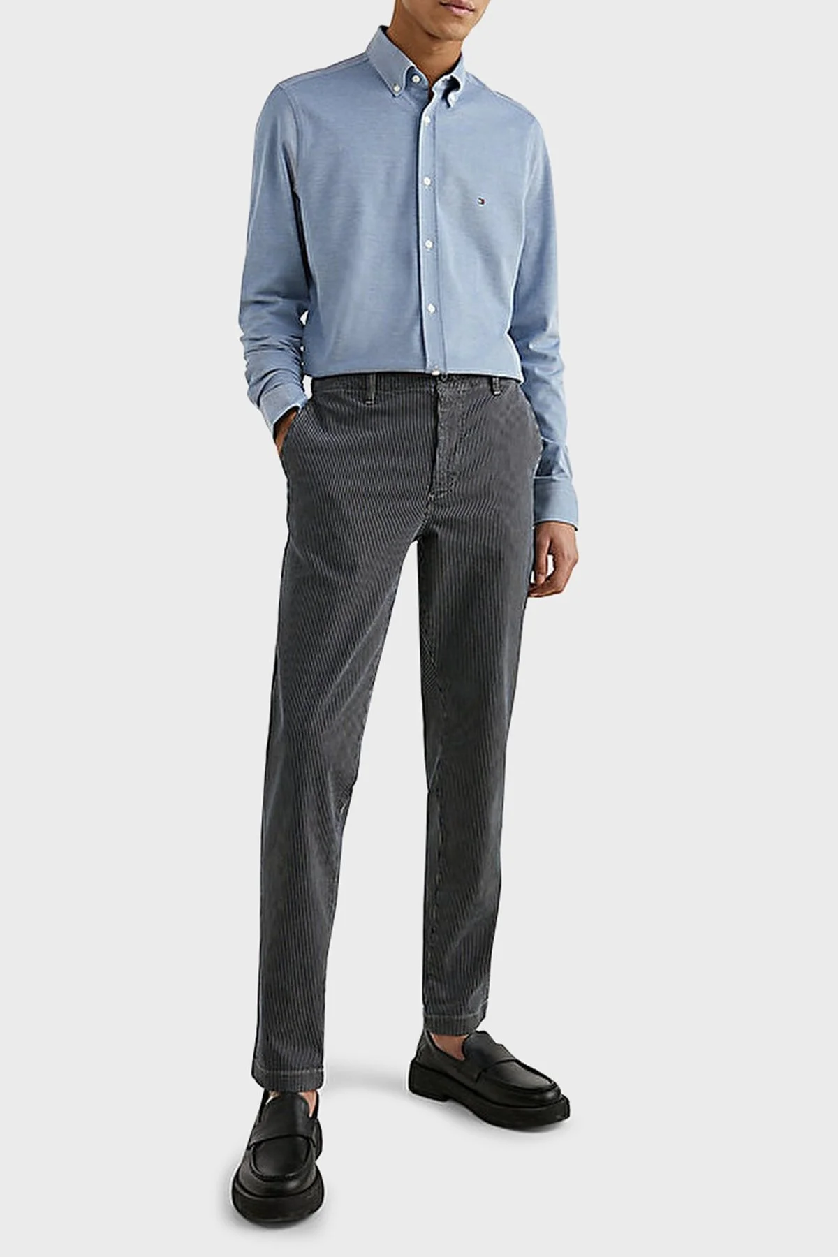 Tommy Hilfiger Düğmeli Yaka Organik Pamuklu Uzun Kollu Slim Fit Erkek Gömlek MW0MW30675 C14 MAVİ - 8