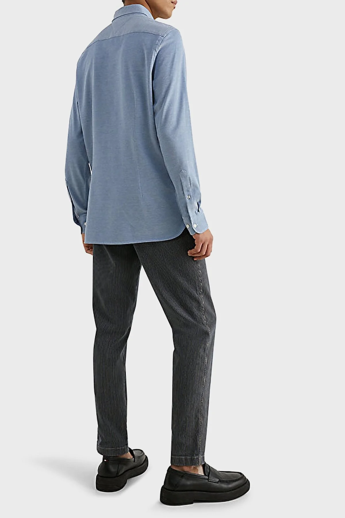 Tommy Hilfiger Düğmeli Yaka Organik Pamuklu Uzun Kollu Slim Fit Erkek Gömlek MW0MW30675 C14 MAVİ - 9