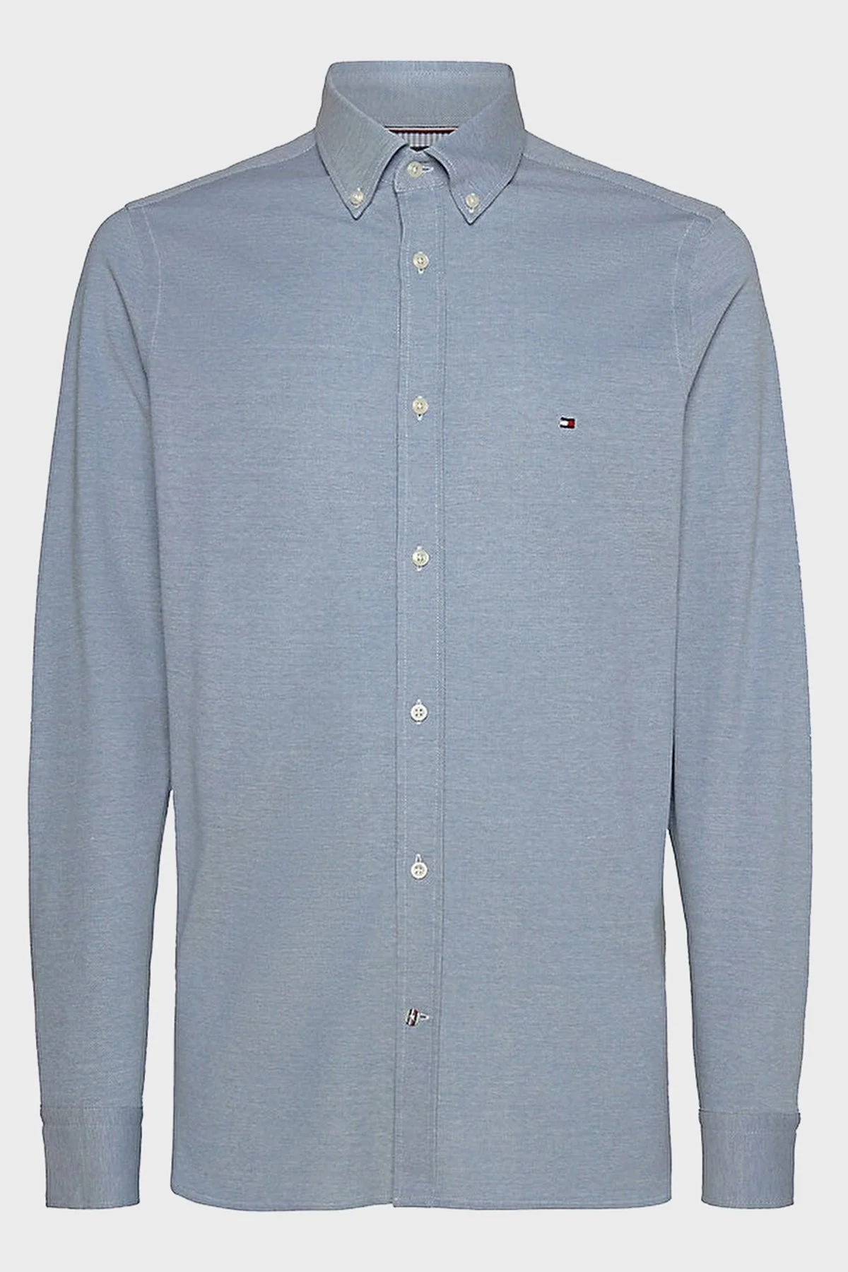 Tommy Hilfiger Düğmeli Yaka Organik Pamuklu Uzun Kollu Slim Fit Erkek Gömlek MW0MW30675 C14 MAVİ - 10