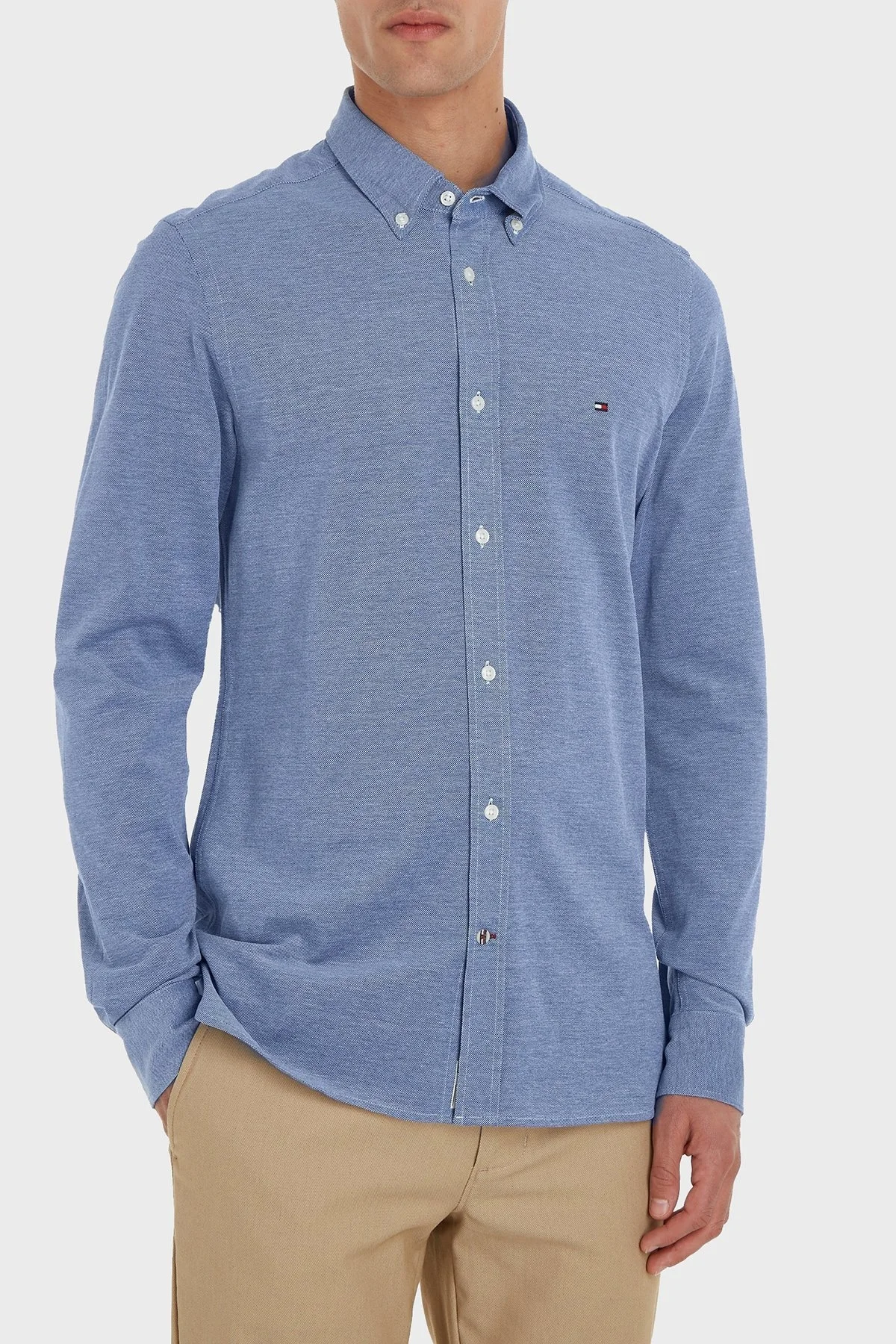Tommy Hilfiger Düğmeli Yaka Organik Pamuklu Uzun Kollu Slim Fit Erkek Gömlek MW0MW30675 C66 MAVİ - 1