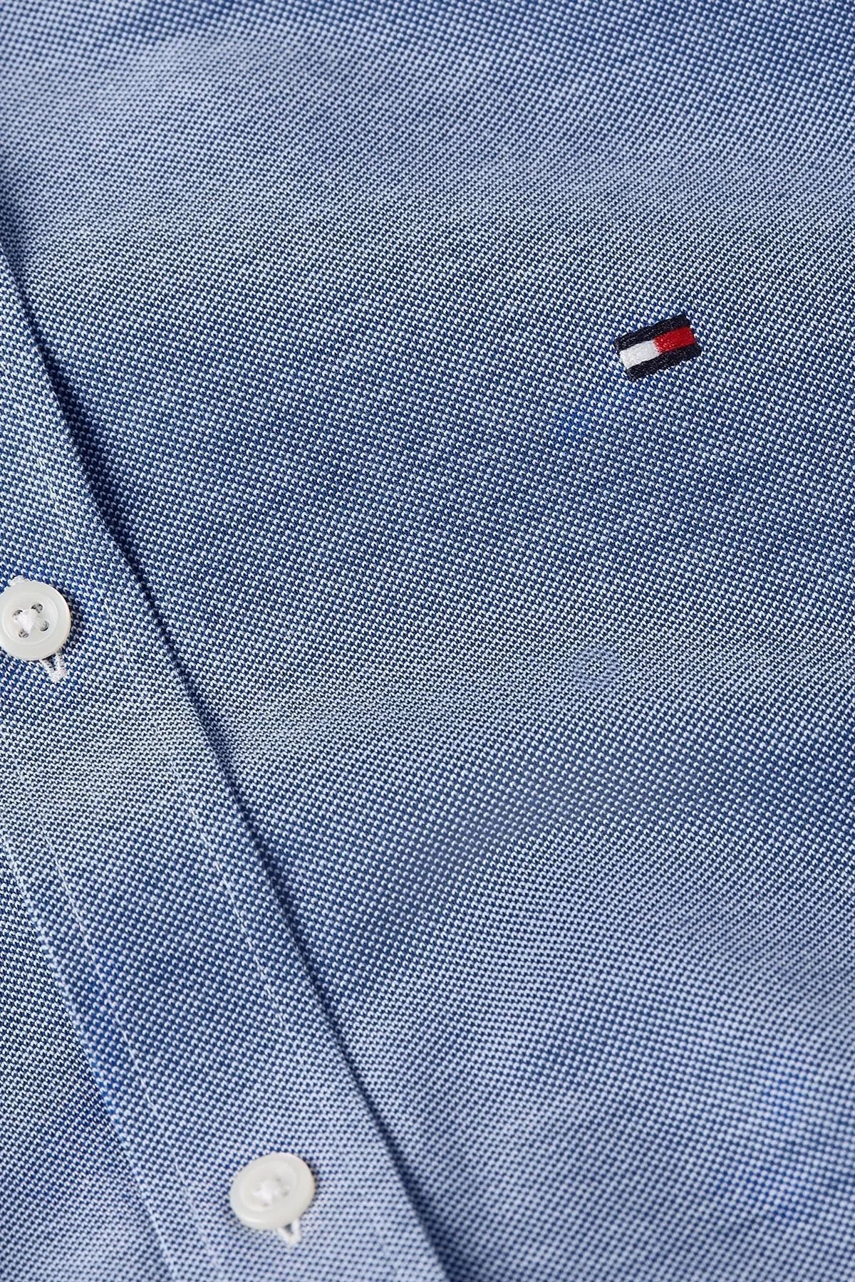 Tommy Hilfiger Düğmeli Yaka Organik Pamuklu Uzun Kollu Slim Fit Erkek Gömlek MW0MW30675 C66 MAVİ - 3