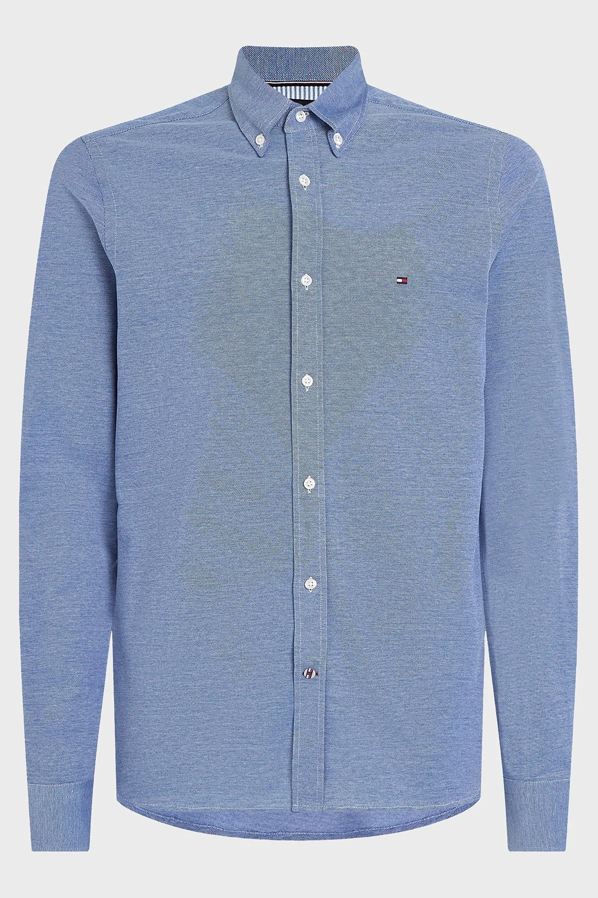 Tommy Hilfiger Düğmeli Yaka Organik Pamuklu Uzun Kollu Slim Fit Erkek Gömlek MW0MW30675 C66 MAVİ - 4