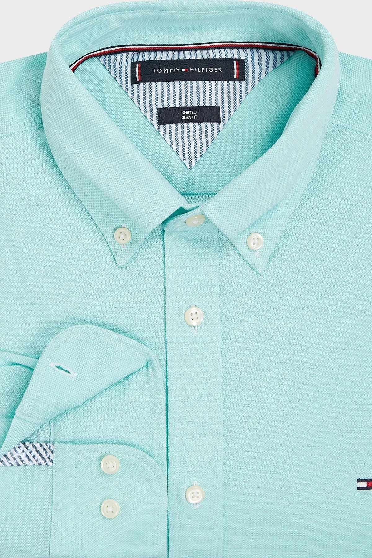 Tommy Hilfiger Düğmeli Yaka Organik Pamuklu Uzun Kollu Slim Fit Erkek Gömlek MW0MW30675 L47 MİNT - 6