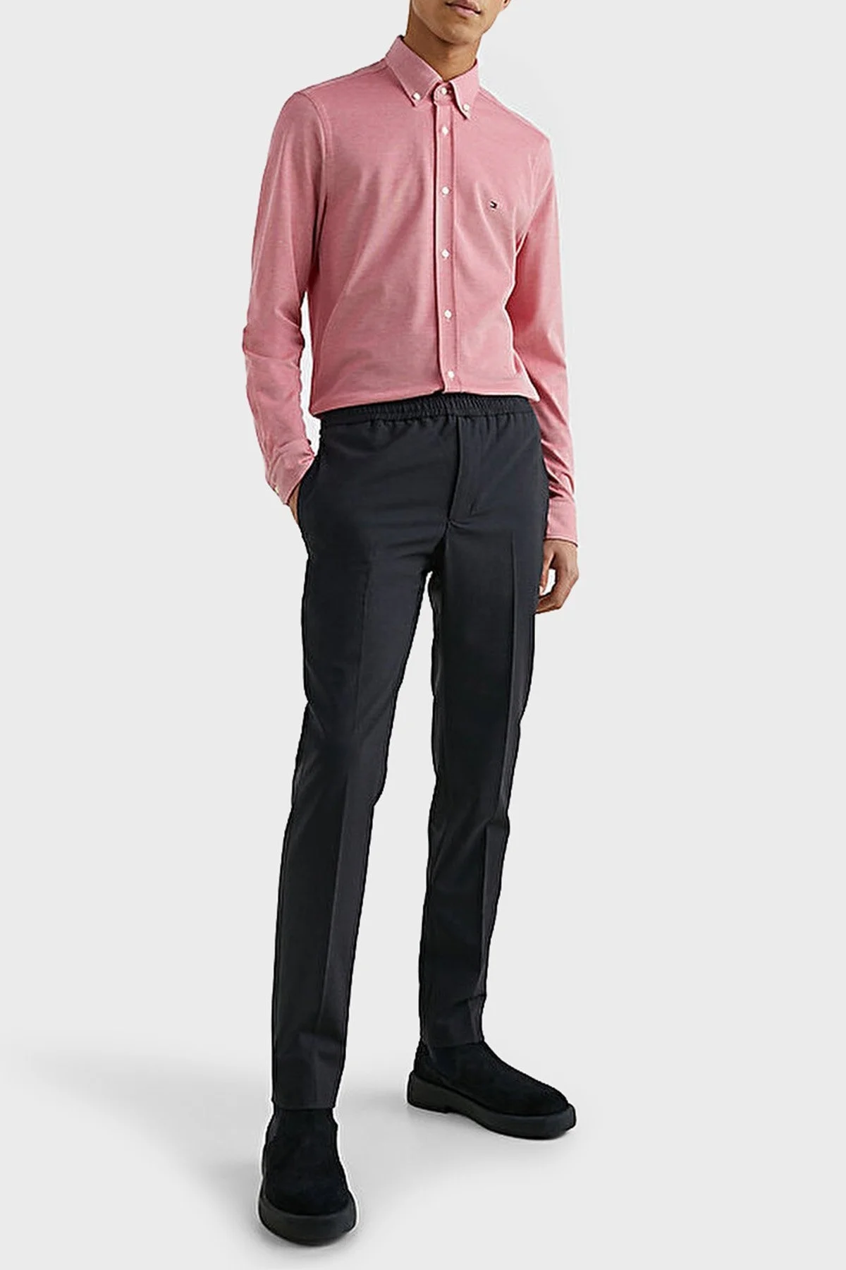 Tommy Hilfiger Düğmeli Yaka Organik Pamuklu Uzun Kollu Slim Fit Erkek Gömlek MW0MW30675 XIX KIRMIZI - 2