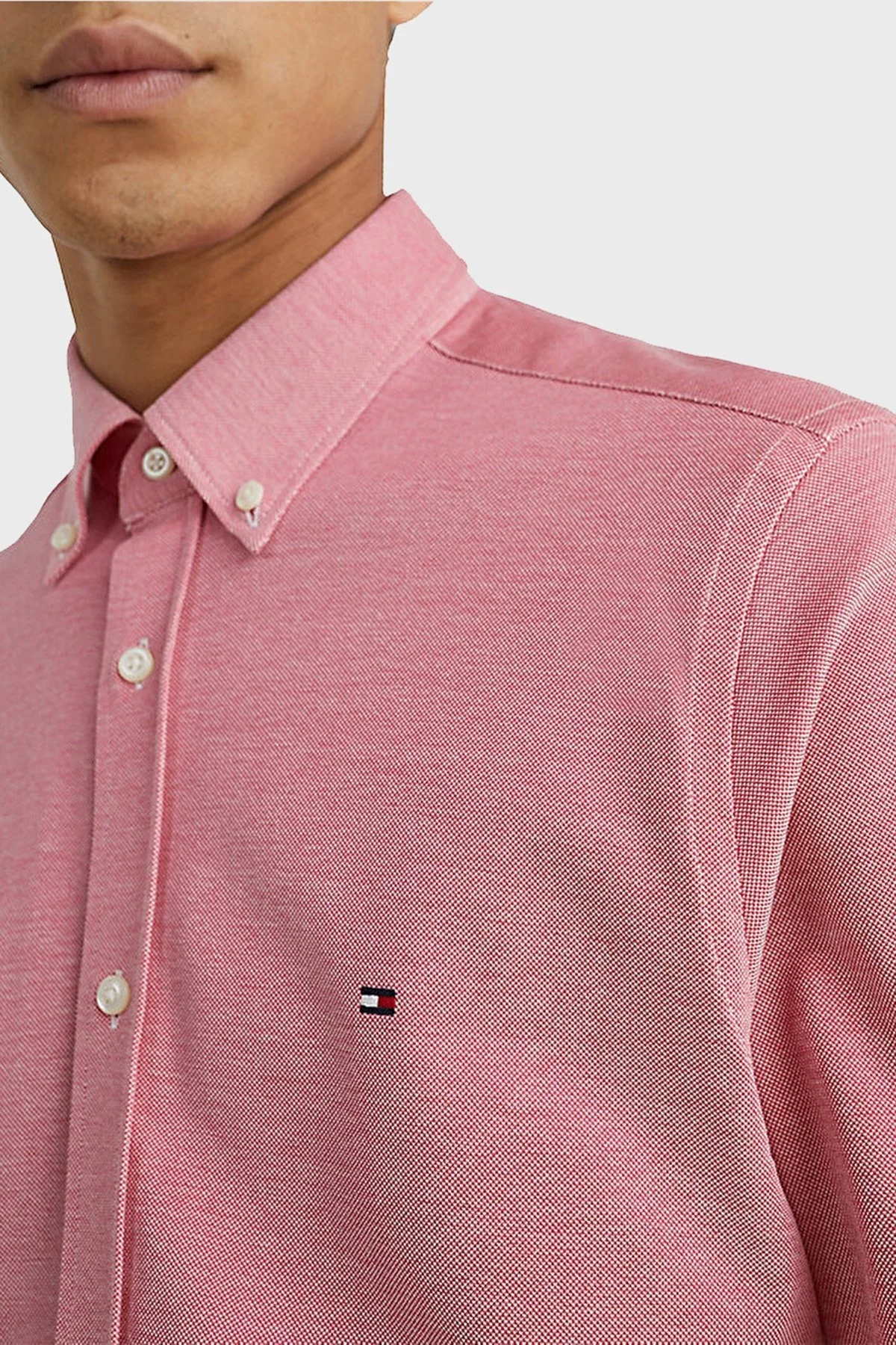 Tommy Hilfiger Düğmeli Yaka Organik Pamuklu Uzun Kollu Slim Fit Erkek Gömlek MW0MW30675 XIX KIRMIZI - 3