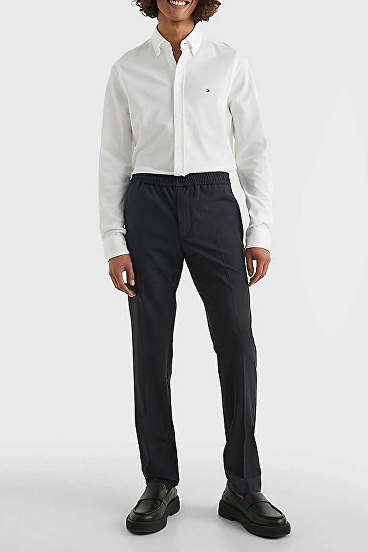 Tommy Hilfiger Düğmeli Yaka Organik Pamuklu Uzun Kollu Slim Fit Erkek Gömlek MW0MW30675 YCF BEYAZ - 7