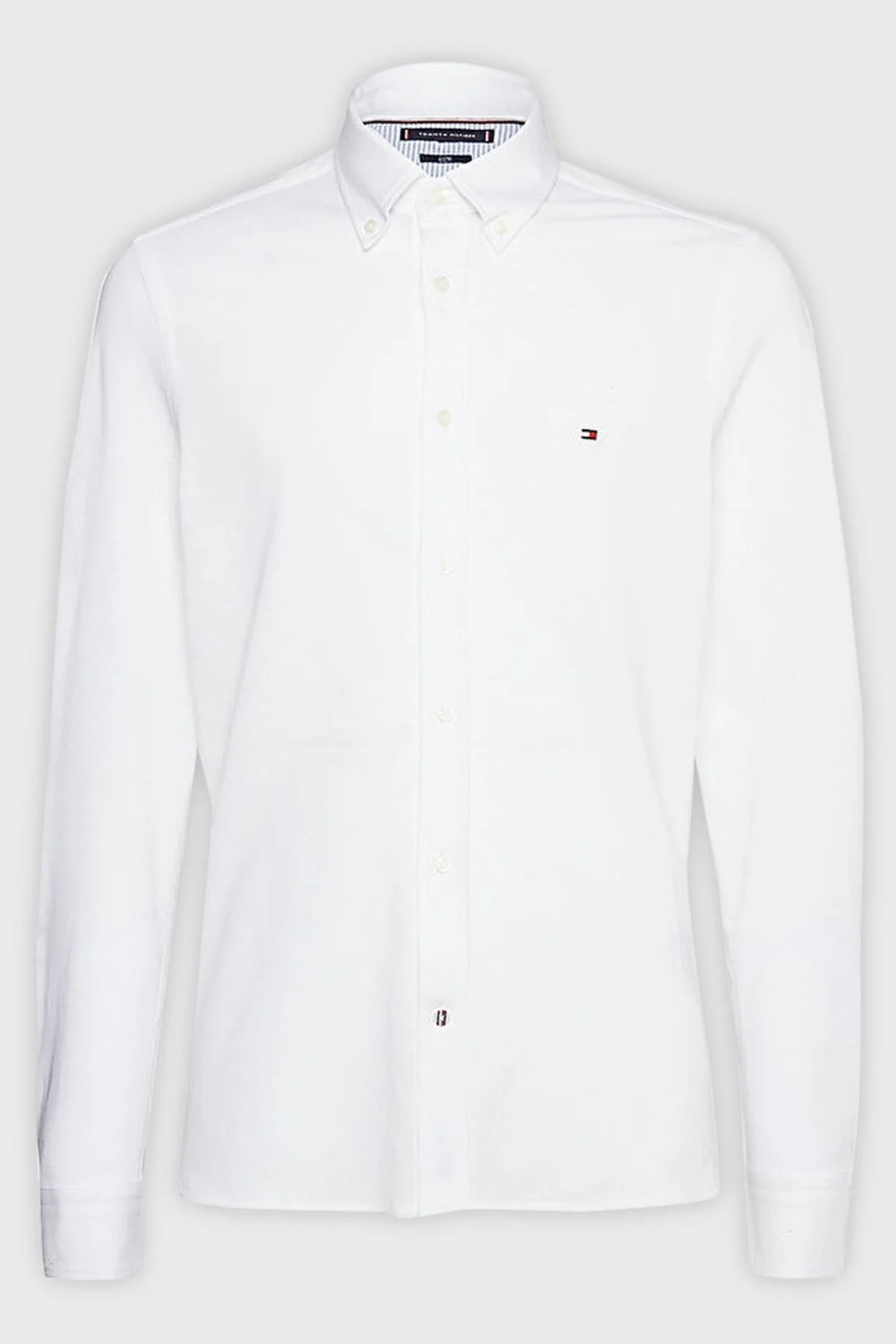 Tommy Hilfiger Düğmeli Yaka Organik Pamuklu Uzun Kollu Slim Fit Erkek Gömlek MW0MW30675 YCF BEYAZ - 10