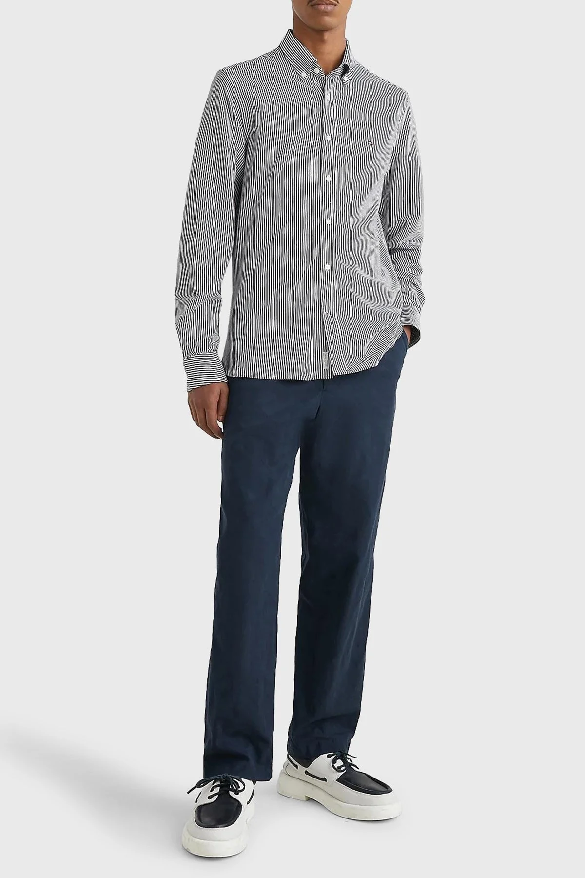 Tommy Hilfiger Düğmeli Yaka Pamuklu Erkek Gömlek MW0MW30678 0A4 BEYAZ-MAVİ - 2