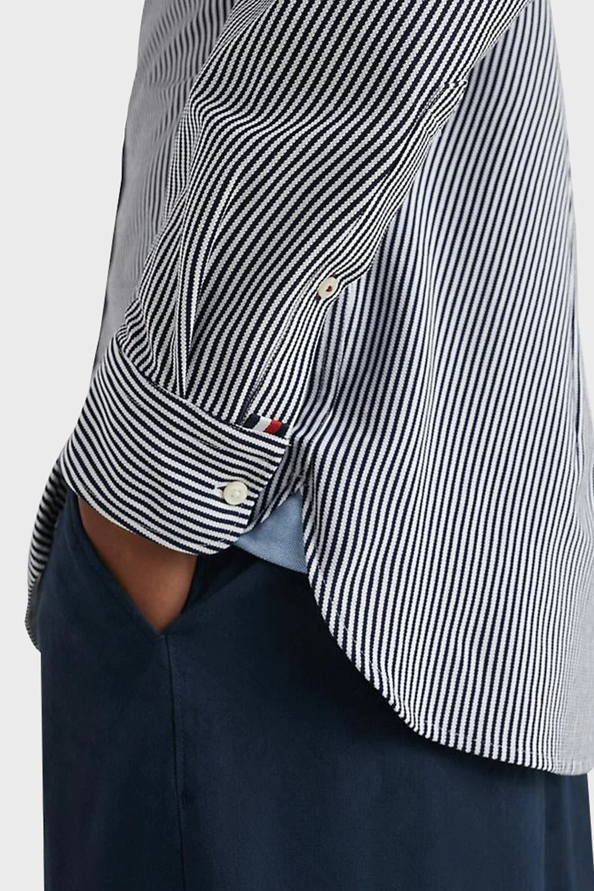 Tommy Hilfiger Düğmeli Yaka Pamuklu Erkek Gömlek MW0MW30678 0A4 BEYAZ-MAVİ - 4