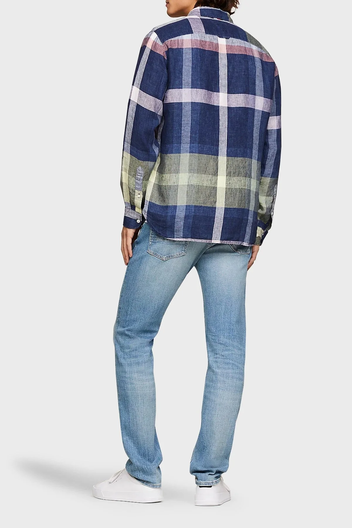 Tommy Hilfiger Ekose Desenli % 100 Keten Regular Fit Erkek Gömlek MW0MW34603 0MS LACİVERT-BEYAZ - 3