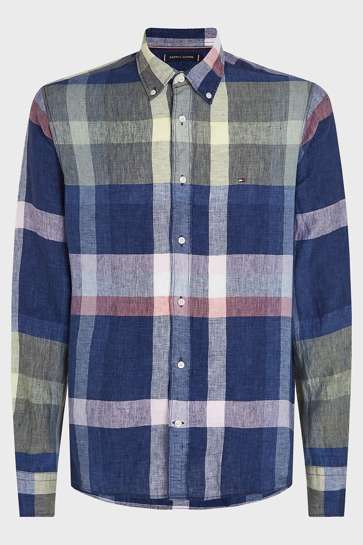 Tommy Hilfiger Ekose Desenli % 100 Keten Regular Fit Erkek Gömlek MW0MW34603 0MS LACİVERT-BEYAZ - 5