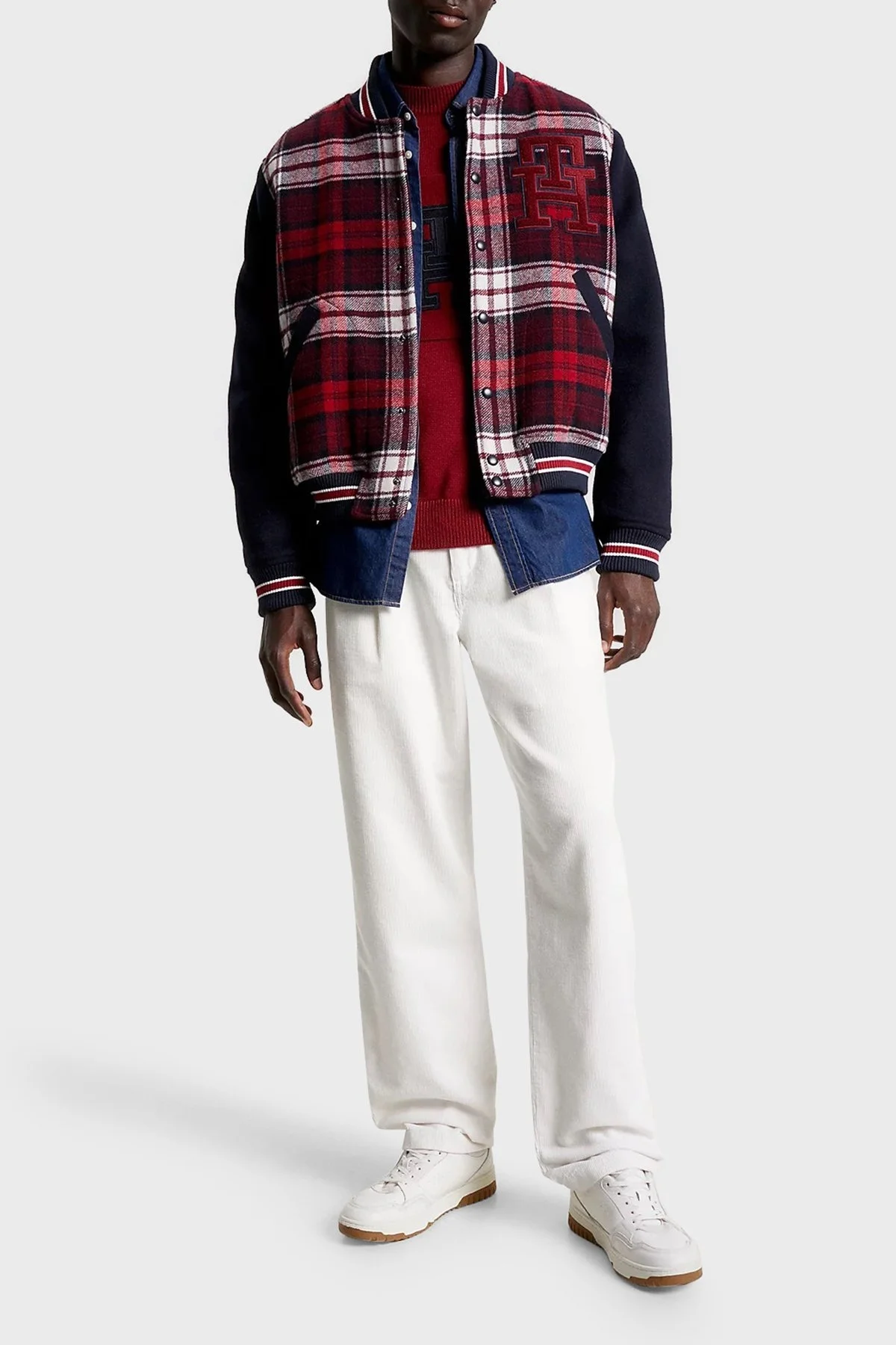 Tommy Hilfiger Ekose Desenli Yün Karışımlı Regular Fit Bomber Erkek Ceket MW0MW34023 0QM KIRMIZI - 2