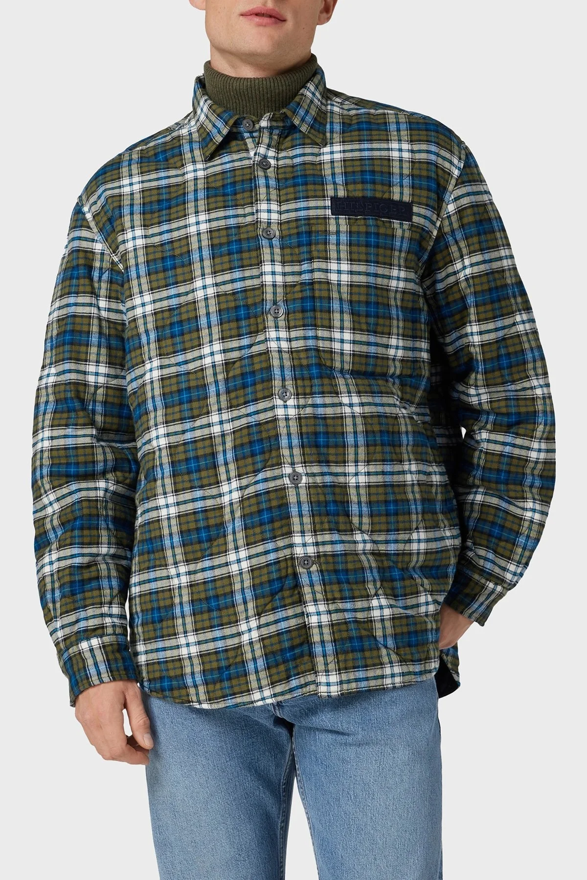 Tommy Hilfiger Ekoseli Pamuklu Loose Fit Erkek Gömlek Ceket MW0MW32859 0N1 YEŞİL - 1