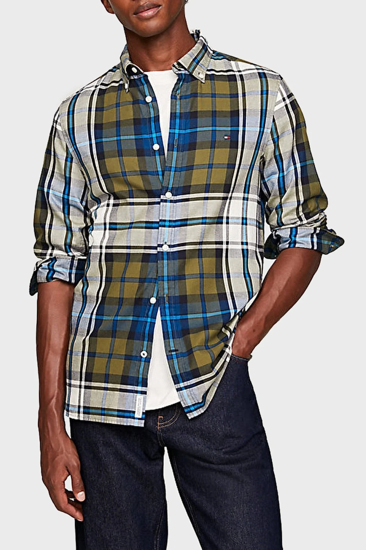 Tommy Hilfiger Ekoseli Pamuklu Regular Fit Erkek Gömlek MW0MW32893 0N1 YEŞİL-BEYAZ - 1