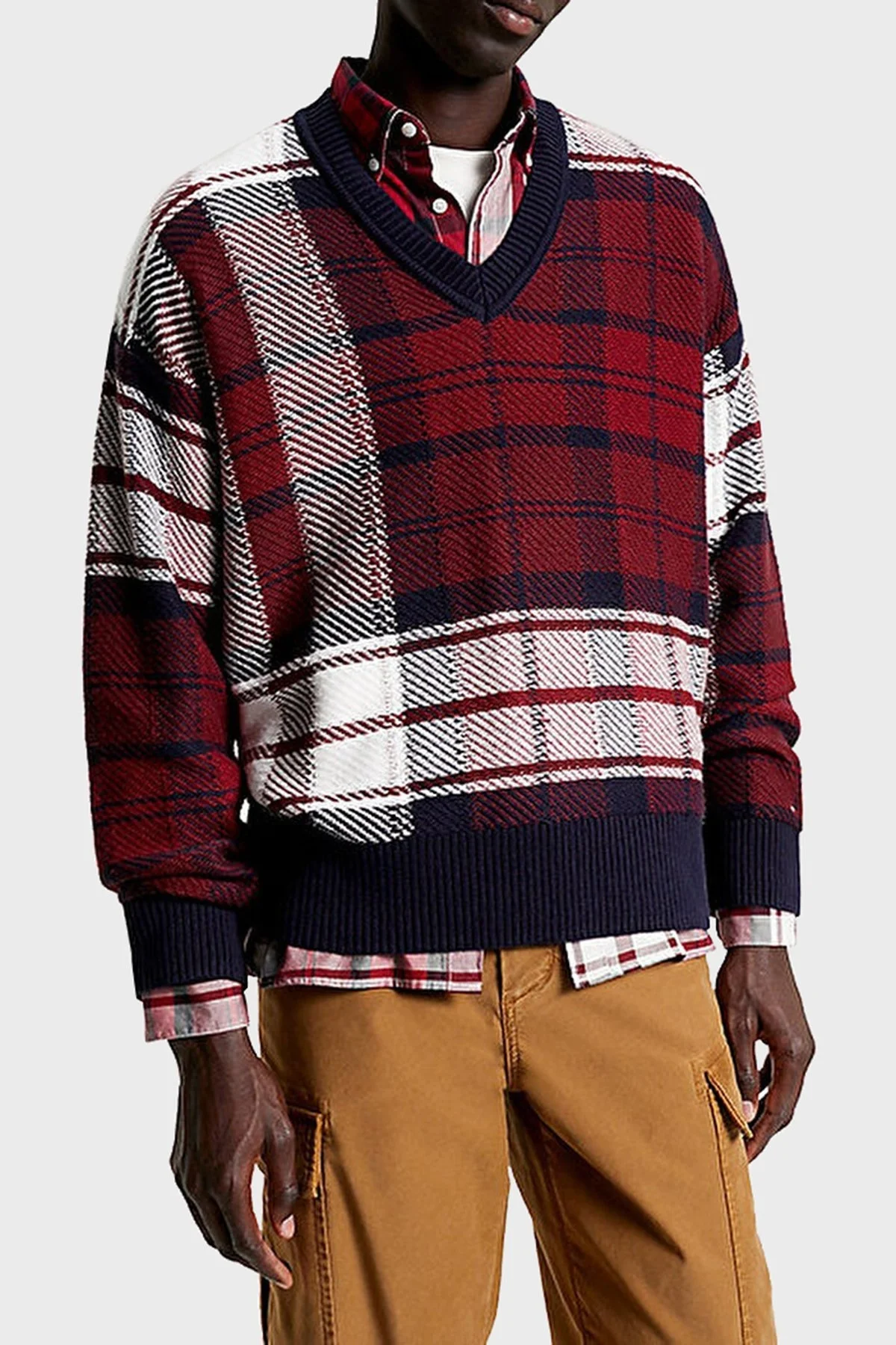 Tommy Hilfiger Ekoseli V Yaka Erkek Kazak MW0MW33083 DW5 LACİVERT - 6